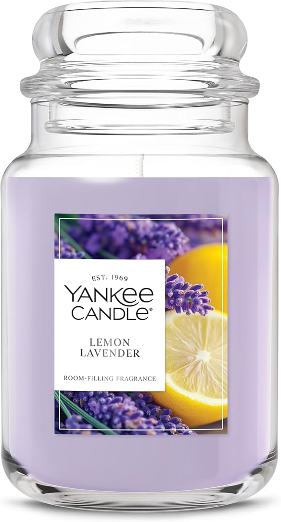Yankee Candle Large Jar Scented Candle with up to 150 Hour Burn Time, Premium Plant Wax Blend for Consistent Burn, 22 oz Jar Candle with Room Filling Fragrance, Lemon Lavender