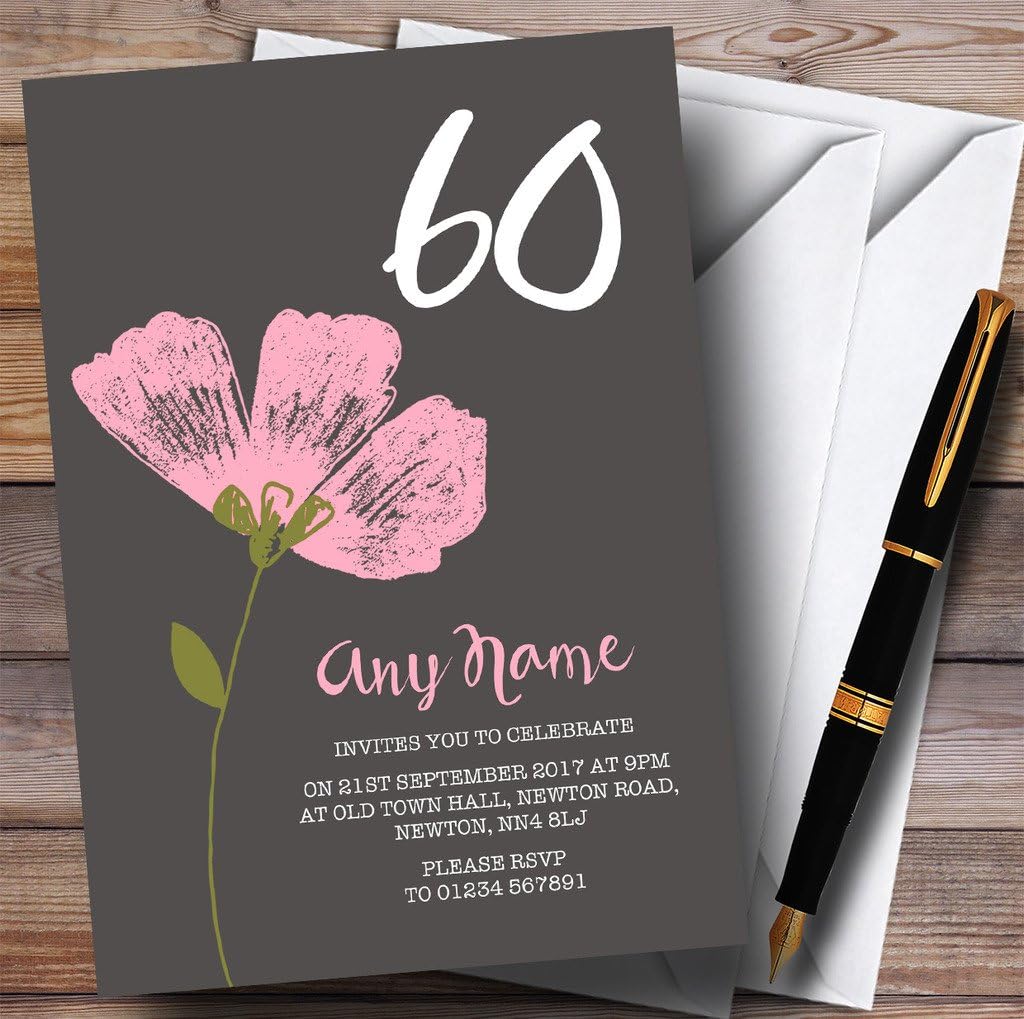Pink Watercolour Flower 60th Personalized Birthday Party Invitations