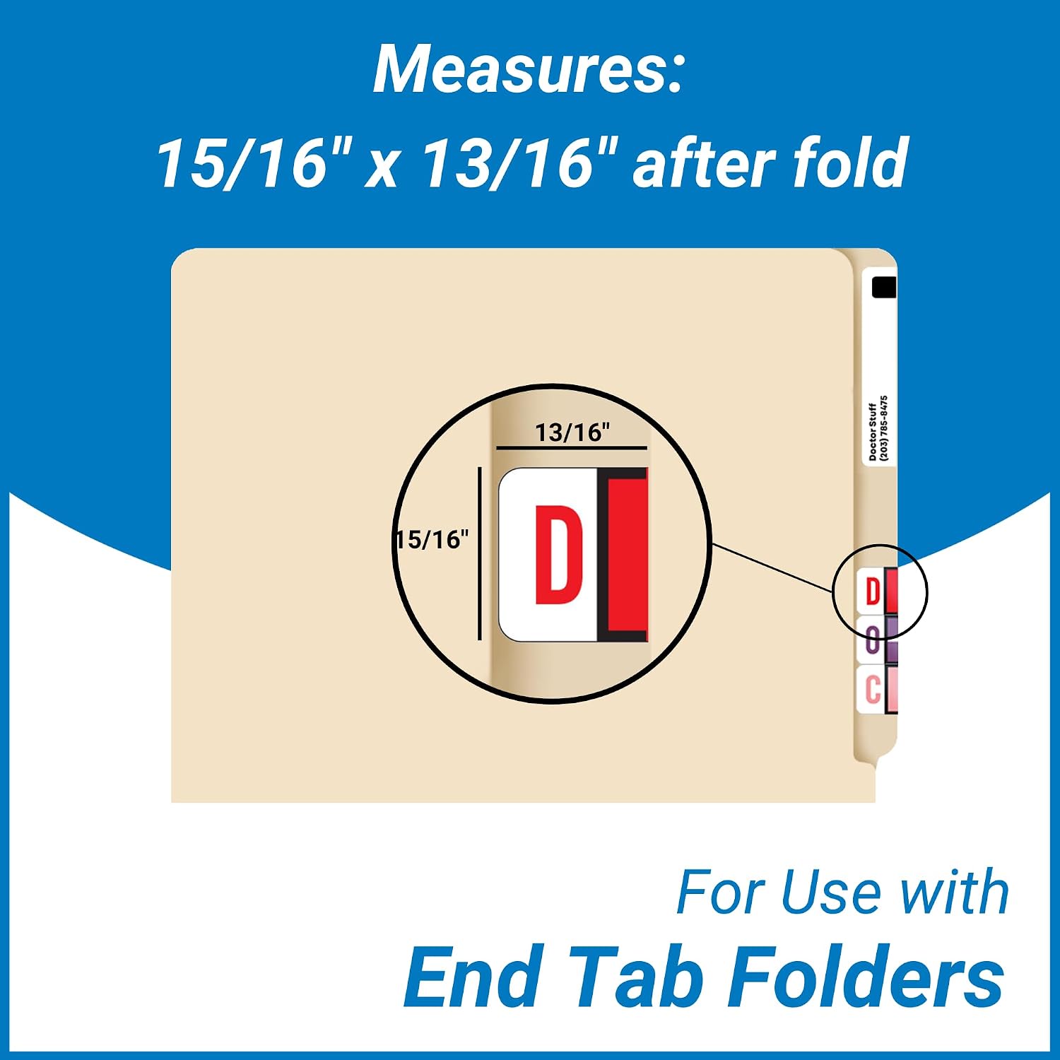 Doctor Stuff - File Folder Labels, Alphabet Letter, Complete Set A - Z, Plus Mc, with Tray, POS 3400 - POAM Series Compatible Alpha Stickers, 15/16" x 1-5/8", 500/Roll