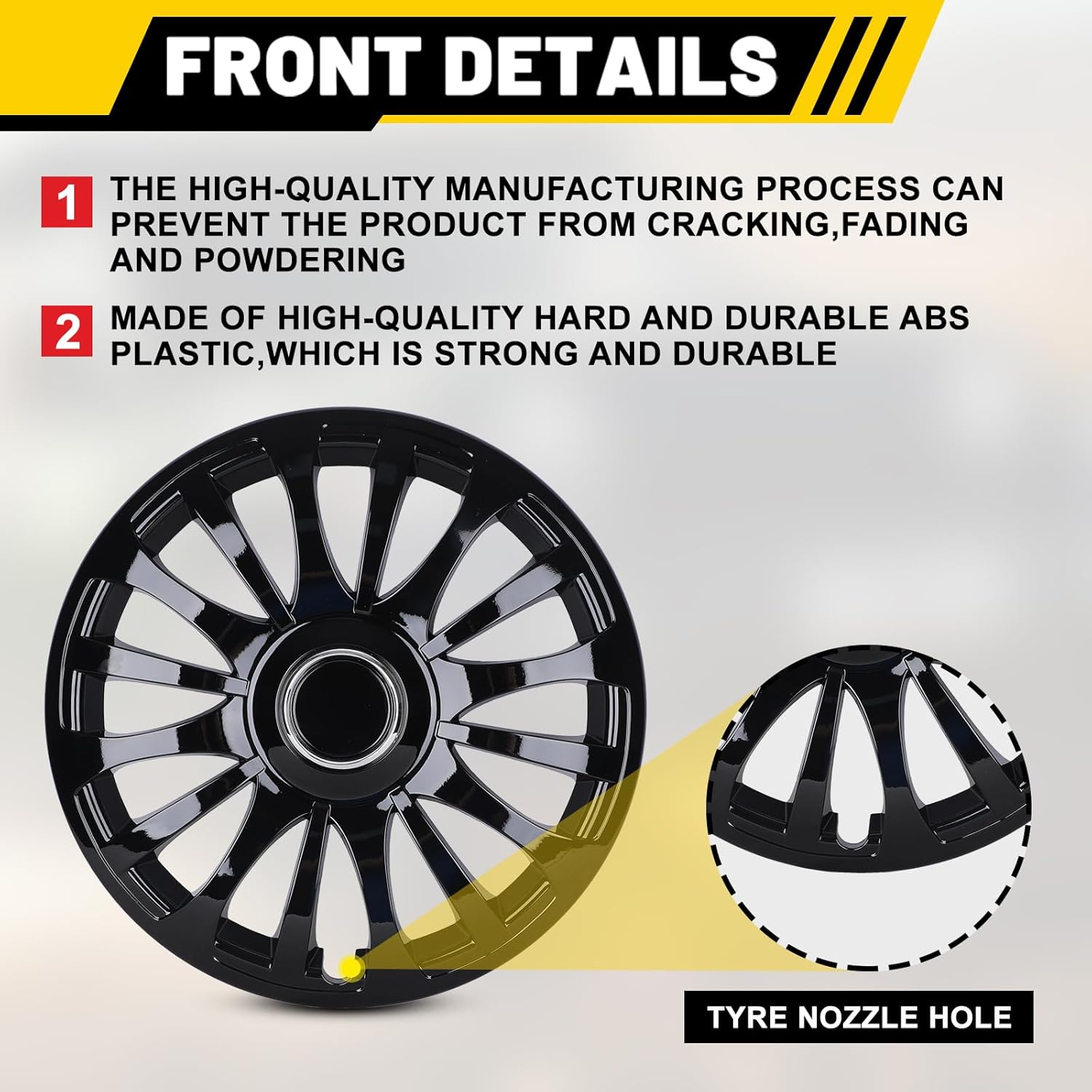 16 Inch Hubcaps Wheel Rim Covers, Black Lacquer, Universal ABS Snap On Auto Tire Sturdy Guards OEM Style Replacement, Set of 4 Fits for Most Steel Wheels of Car Truck SUV