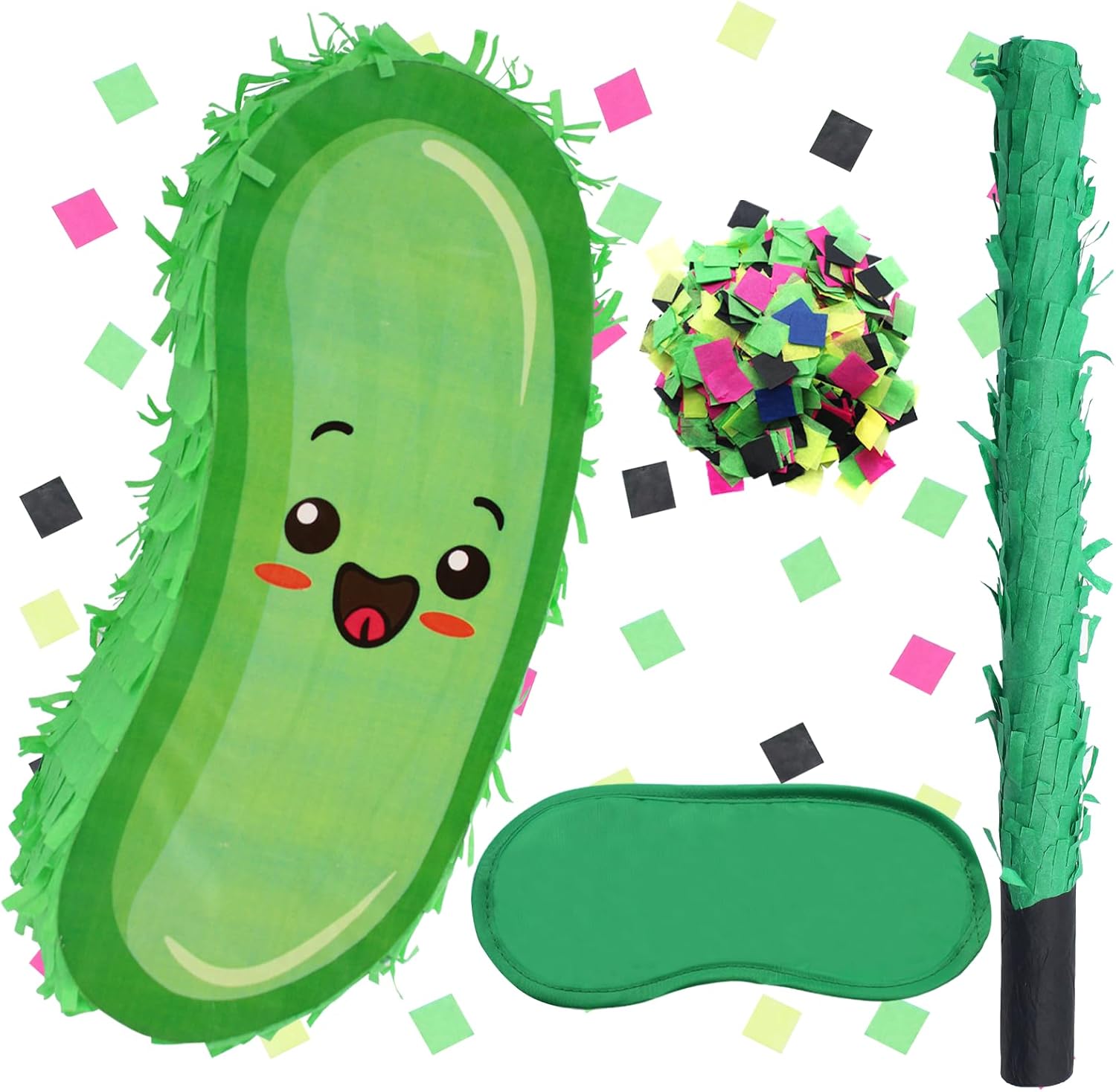 Pickle Piñata for Birthday Party with Blindfold and paper Stick,Mexican Birthday Party Decorations Cucumber Theme Piñata for Holiday Celebration,Christmas Decorations 13 * 7 inch