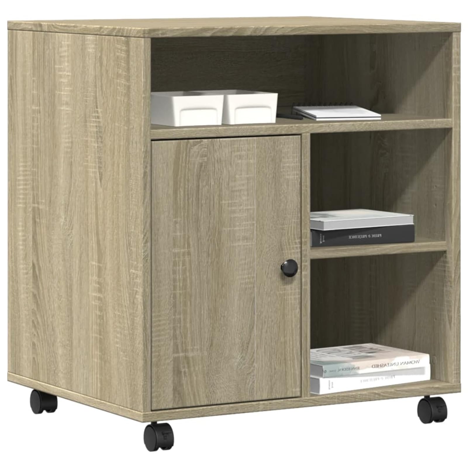 Homgoday Druckerständer mit Rollen, Mobiler Druckerständer, Druckerhalter, Druckerwagen, Druckerregal Bürocontainer, Aktenwagen für Büro Arbeitszimmer Sonoma-Eiche 60x50x67 cm