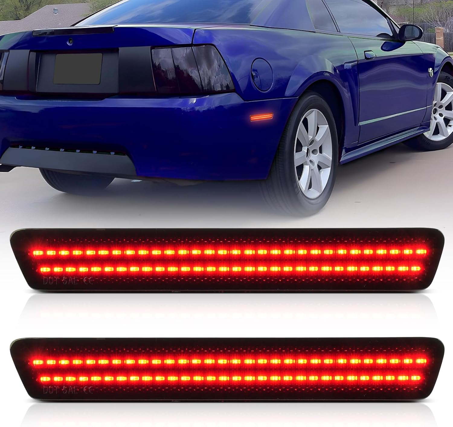 litzland LED Rear Side Marker Lights Compatible With Ford Mustang 1999 2000 2001 2002 2003 2004 Mustang Rear Bumper Lamp Smoked Lens