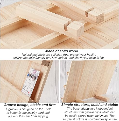 Miniatura 5 de NBEADS Soporte de exhibición de aretes de madera, 3 capas de joyería para aretes, soporte para tarjetas de madera, soporte para tarjetas de visita