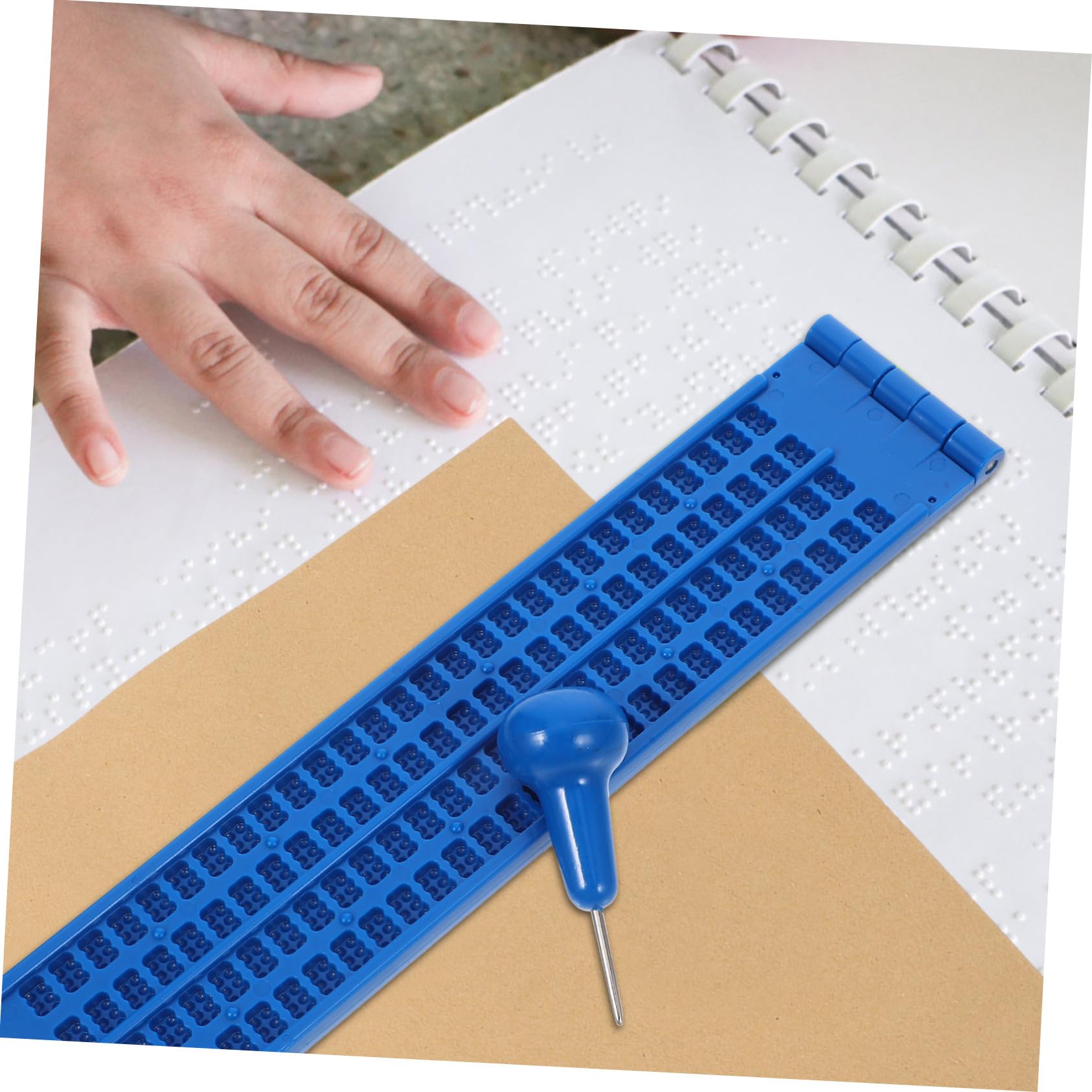 Kit per Scrittura Braille Tavoletta Blu in Plastica, Stilo Portatile Facile da Usare per Non Vedenti, per Apprendimento e Pratica Quotidiana
