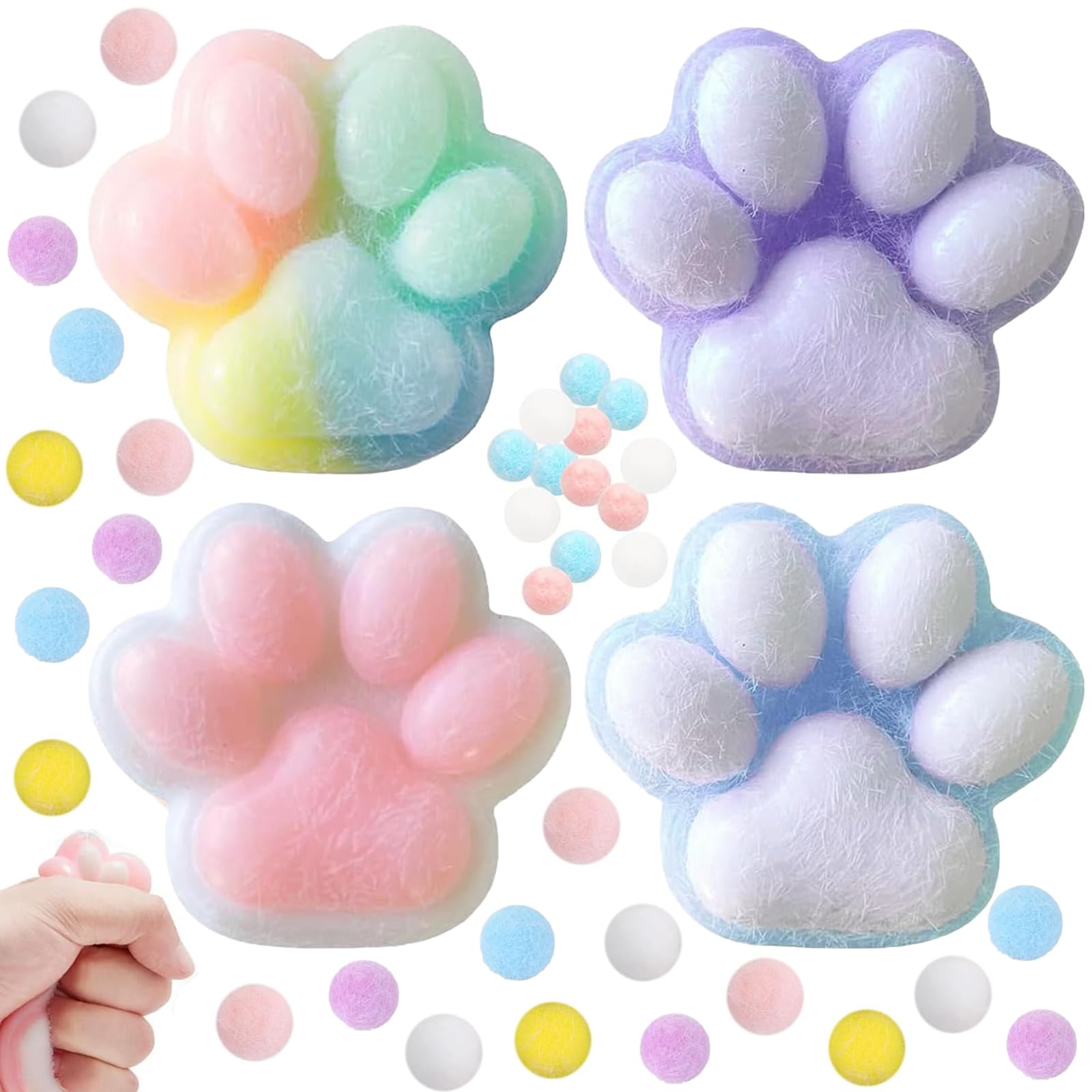 Cat Paw Stress Toys, 4 PCS Set - Handmade Silicone Stretchy Toys for Stress Relief, Boys & Girls Birthday Party Gifts