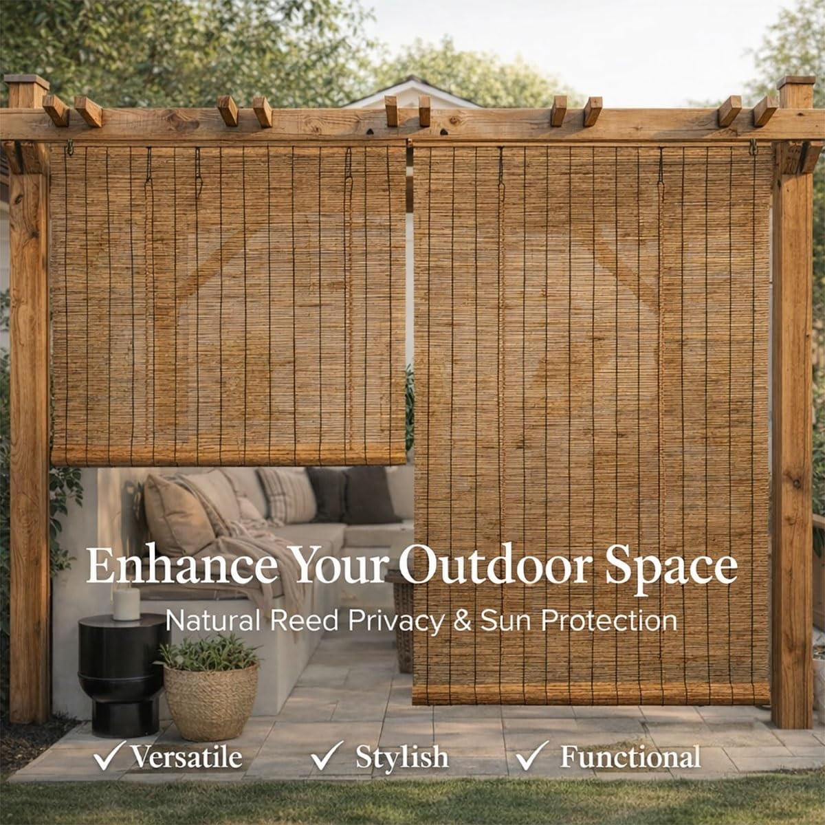 Bamboo Roll up Blinds Outdoor, Weather Resistant Bamboo Roller Shades for Patio Porch Pergola, Sun Blocking Reed Privacy Screen Window Sun Shade, Cordless(80" W x 36" H)