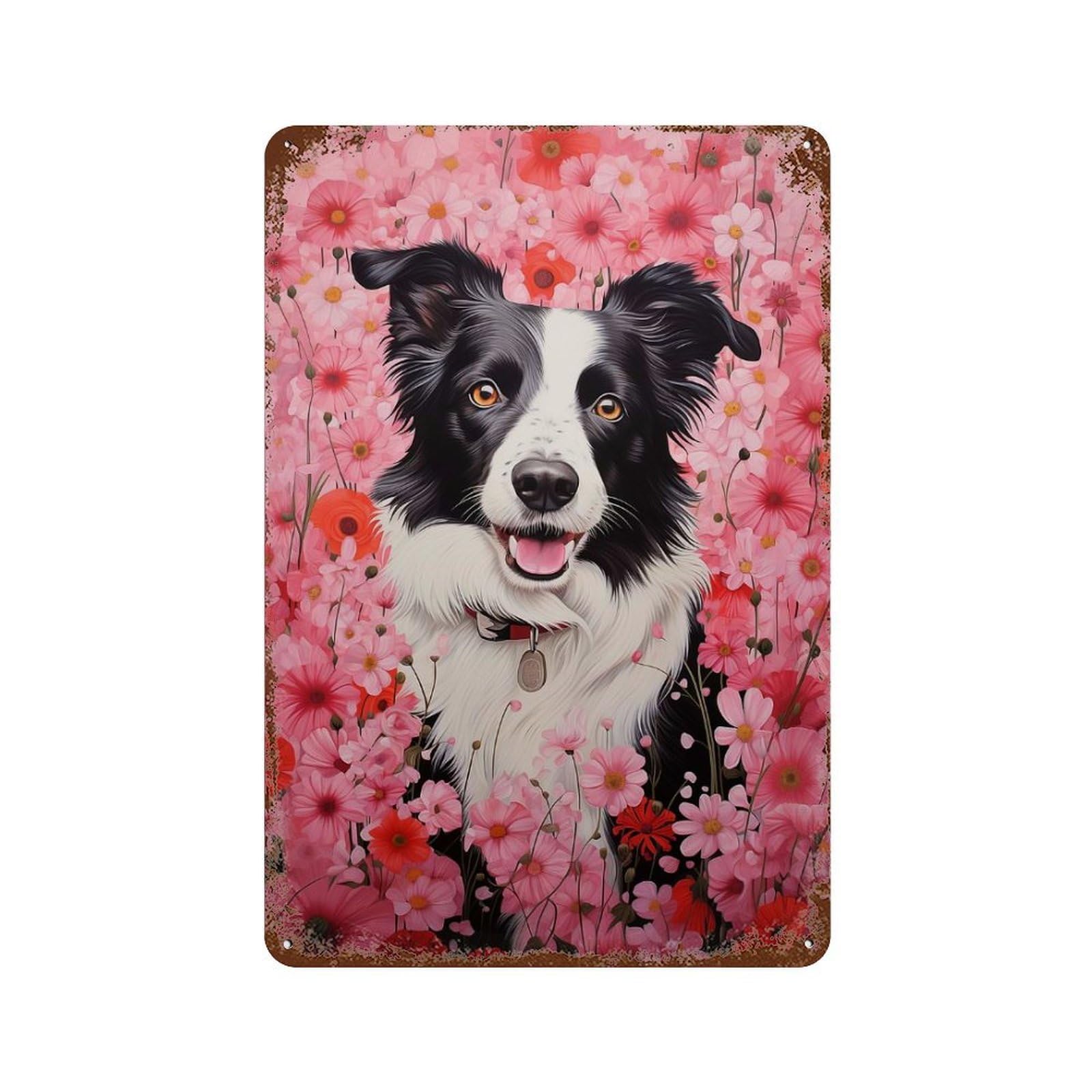 Border Collie in Pink Rust Effect Tin Sign 11.8"x7.9", Ideal for Shed, Workshop And Garage Wall Decor