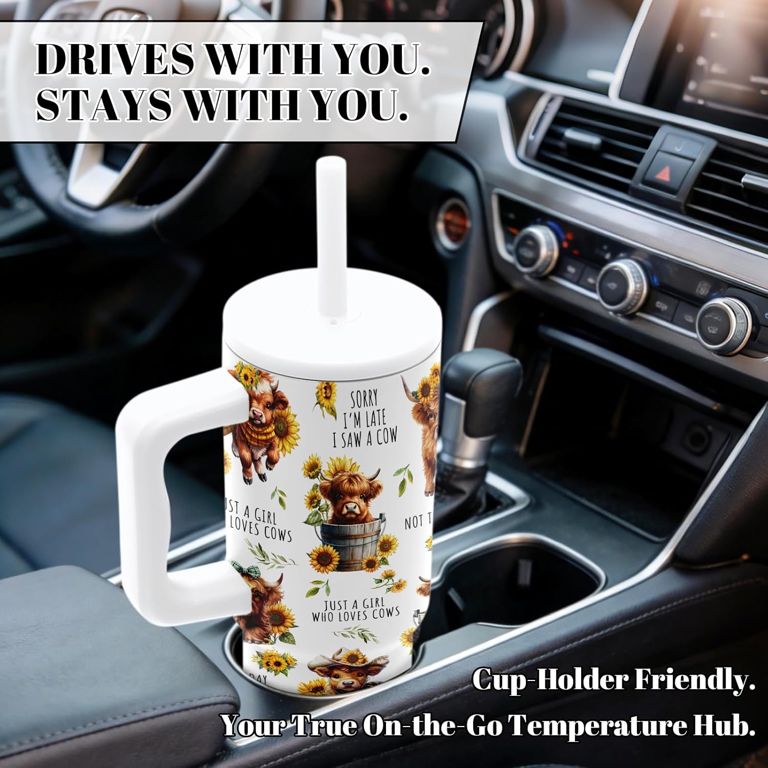 DUUV 24 OZ Tumbler with Handle, Cute Stainless Steel Insulated Mug, Birthday Gifts for Women Girls, 1PCS, White - Image 5