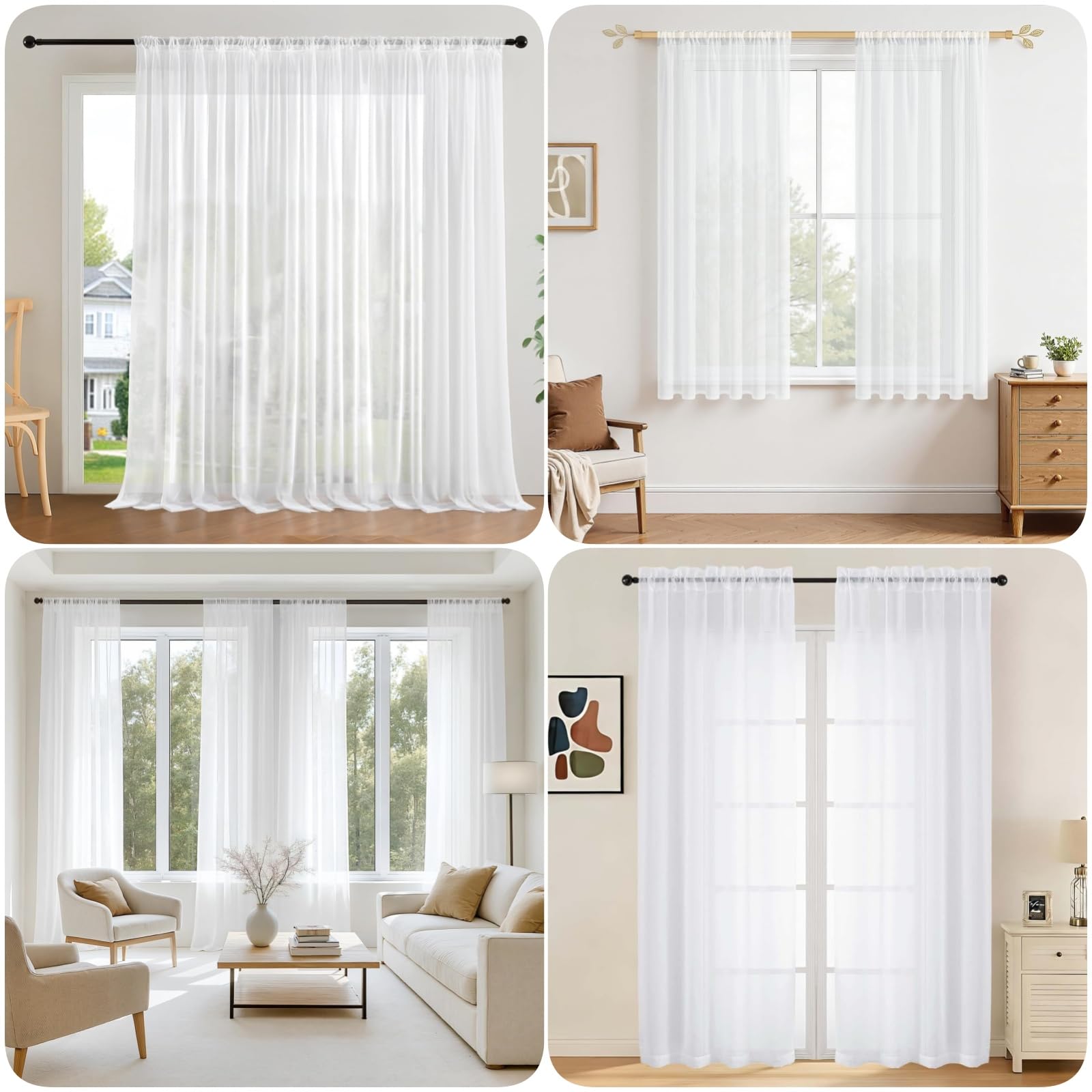 Voile Vorhänge 195 x 250 cm Leinenoptik Halbtransparent Lichtdurchlässig Transparente Polyester mit Kräuselband für Wohnzimmer Schlafzimmer Kinderzimmer, Weiß