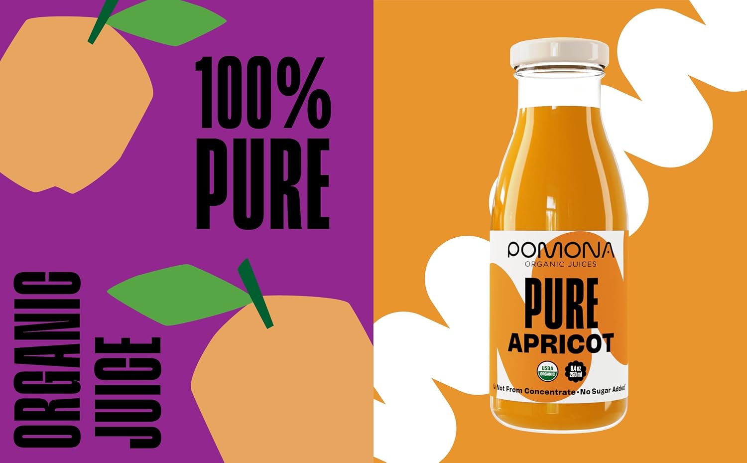 Pomona Organic Apricot Juice, Cold Pressed USDA Organic Juices, 100% Apricots, No Added Sugar, Not From Concentrate, Vegan, Kosher, Non GMO, Pasteurized, 8.4 oz Glass Bottles (Pack of 12)(Packaging May Vary)