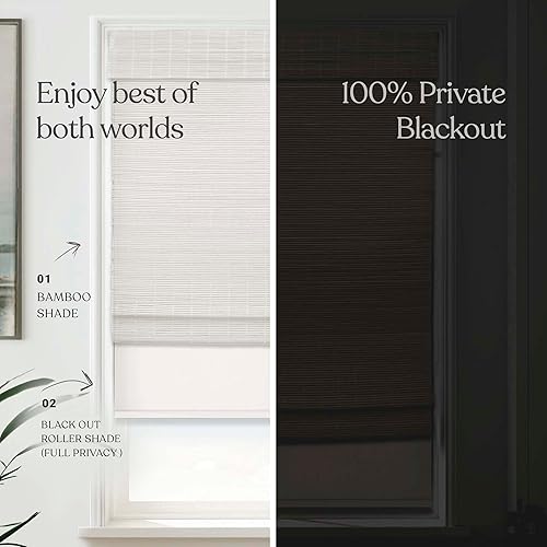 Miniatura 2 de MOOD Persiana enrollable opaca de bambú doble + persiana romana de bambú inalámbrica con una persiana opaca como forro  Doble blanco