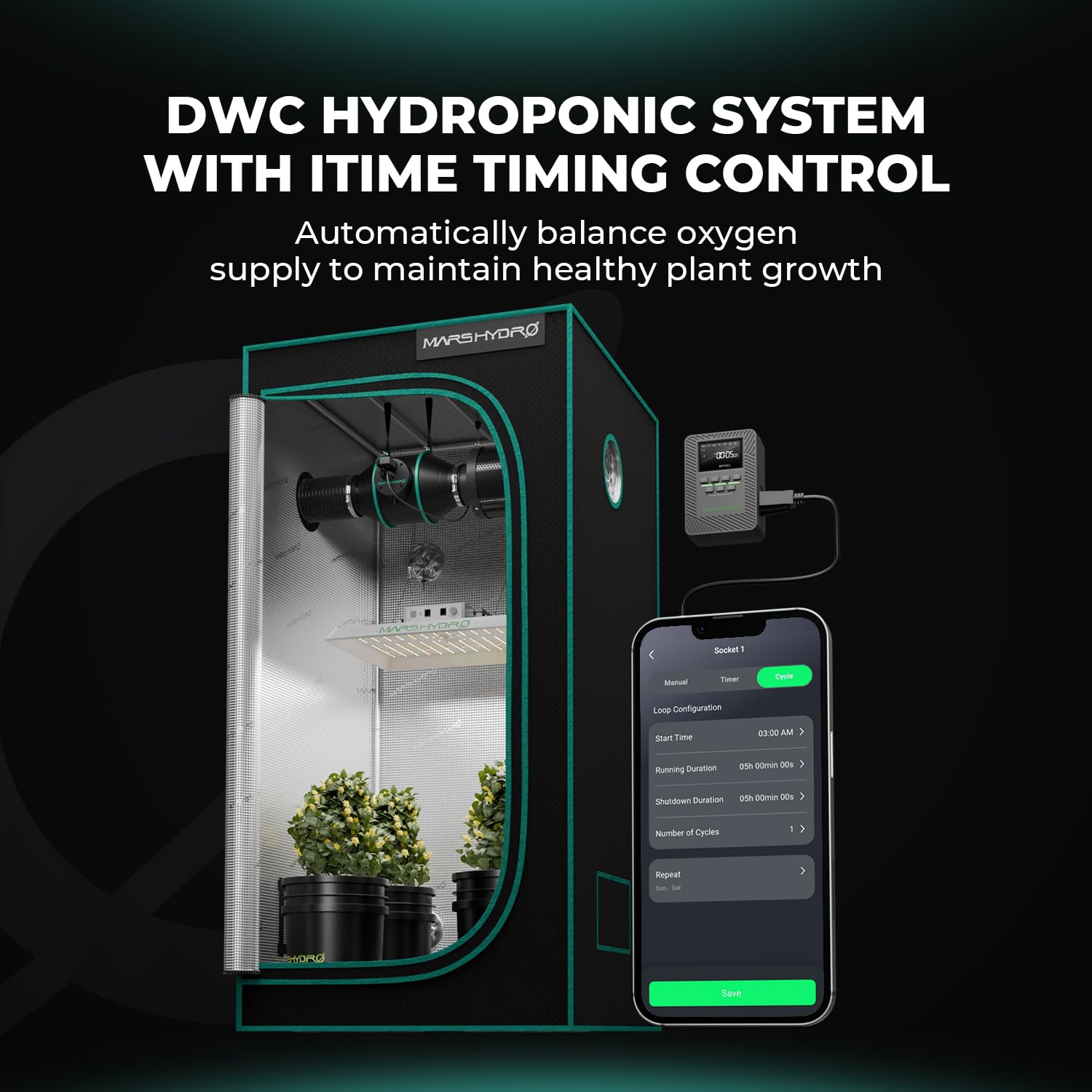 MARS HYDRO DWC Hydrokultur Anbausystem 5 Gallonen Tiefwasserkultur mit 11W Luftpumpe, Mehrzweck-Luftschlauch, Luftstein, 4 Eimern und Topf-Tropfkit
