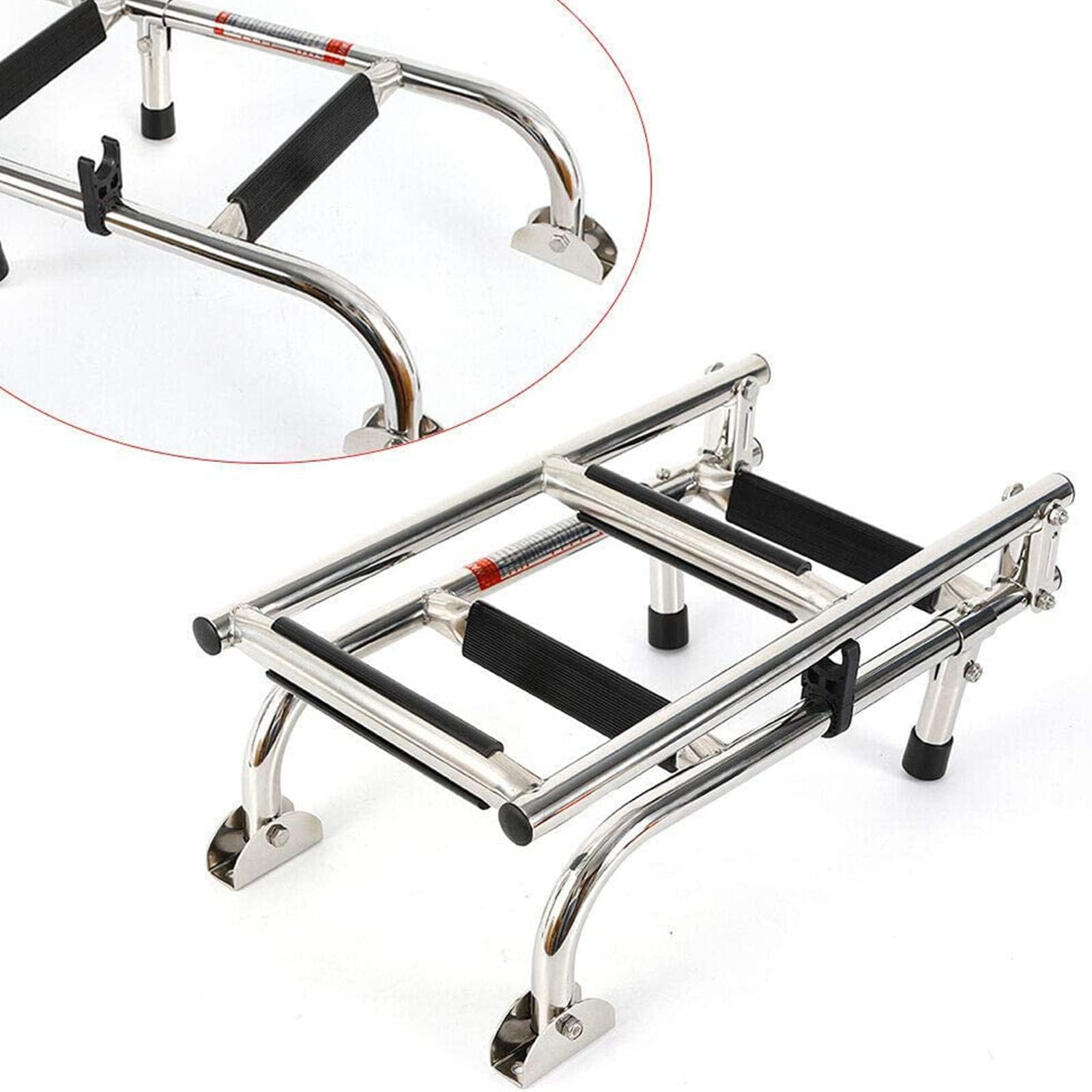 Échelle de bateau à 4 marches en acier inoxydable Échelle marine télescopique avec marche antidérapante, échelle de bain pliable pour bateaux, camping-car, yacht, piscine, pont, charge 200 kg/440 lb