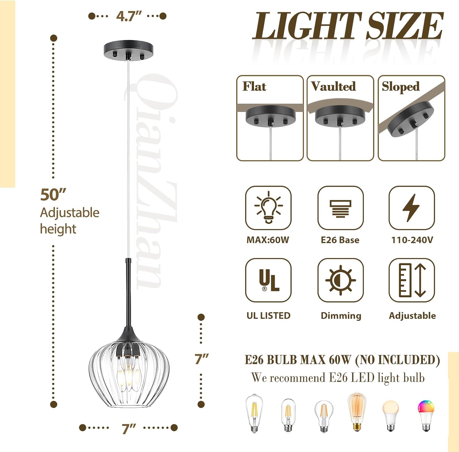2Pack Glass Pendant Light Kitchen Island, 7inch Modern Black Pendant Lights Fixture Small Farmhouse Pendant Hanging Lighting for Dining Room Sink Bathroom Bar Restaurant