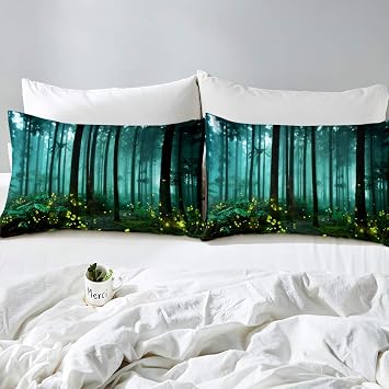 Loussiesd forest Comforter Cover Set for Kids Natural Scenery Duvet Cover Woodland Scene Bedding Set Boys Girls Tree Of Life Quilt Cover Magical Secret Bedroom Decor 3Pcs Bedcloths Double Size