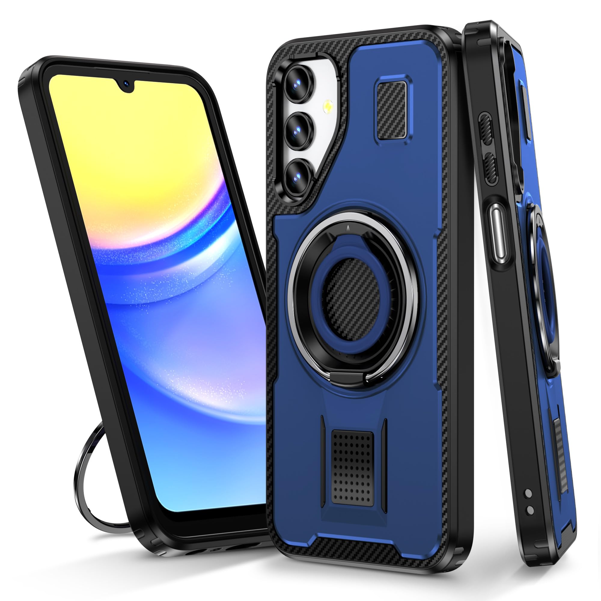 Lokyoo for Samsung Galaxy A15 5G Case, [Invisible Built in 360° Stand & Finger Ring Holder] [MIL-Grade Drop Protection] Dual Layer Shockproof Full