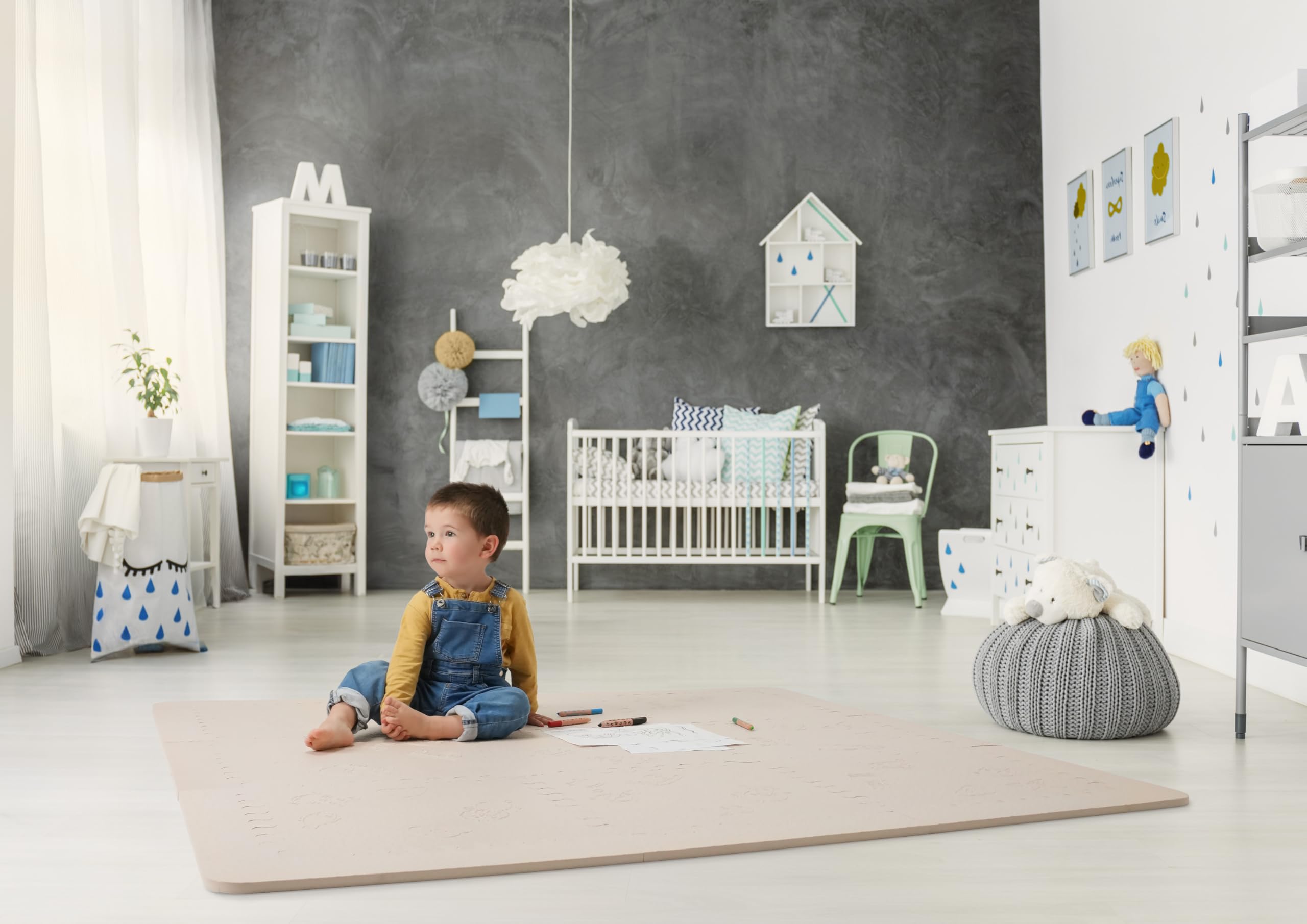 LuBabymats - Tappeto puzzle per bambini in schiuma EVA, imbottitura extra, colore beige