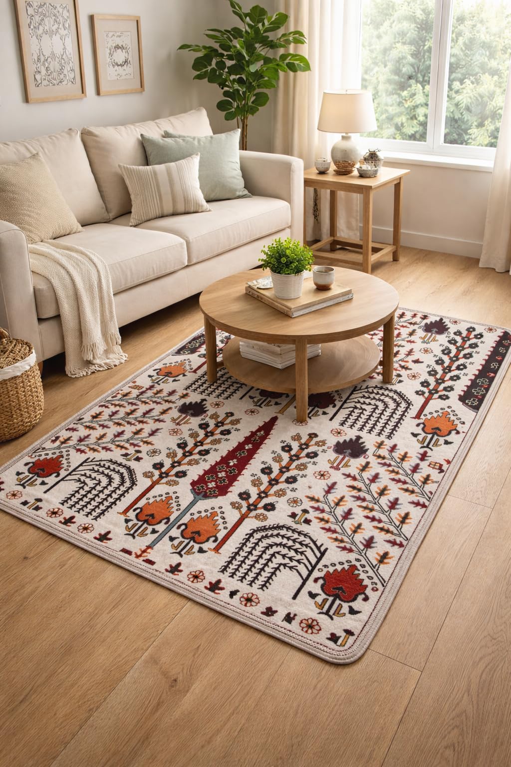 AAZEEM Washable Non-Slip Carpet for Living Room Bedroom, Drawingroom Medium-Pile Painted Indoor Accent Stain Resistant Non-shed Carpet for Home Office Décor|White Color|4'6 Feet|-picture-10