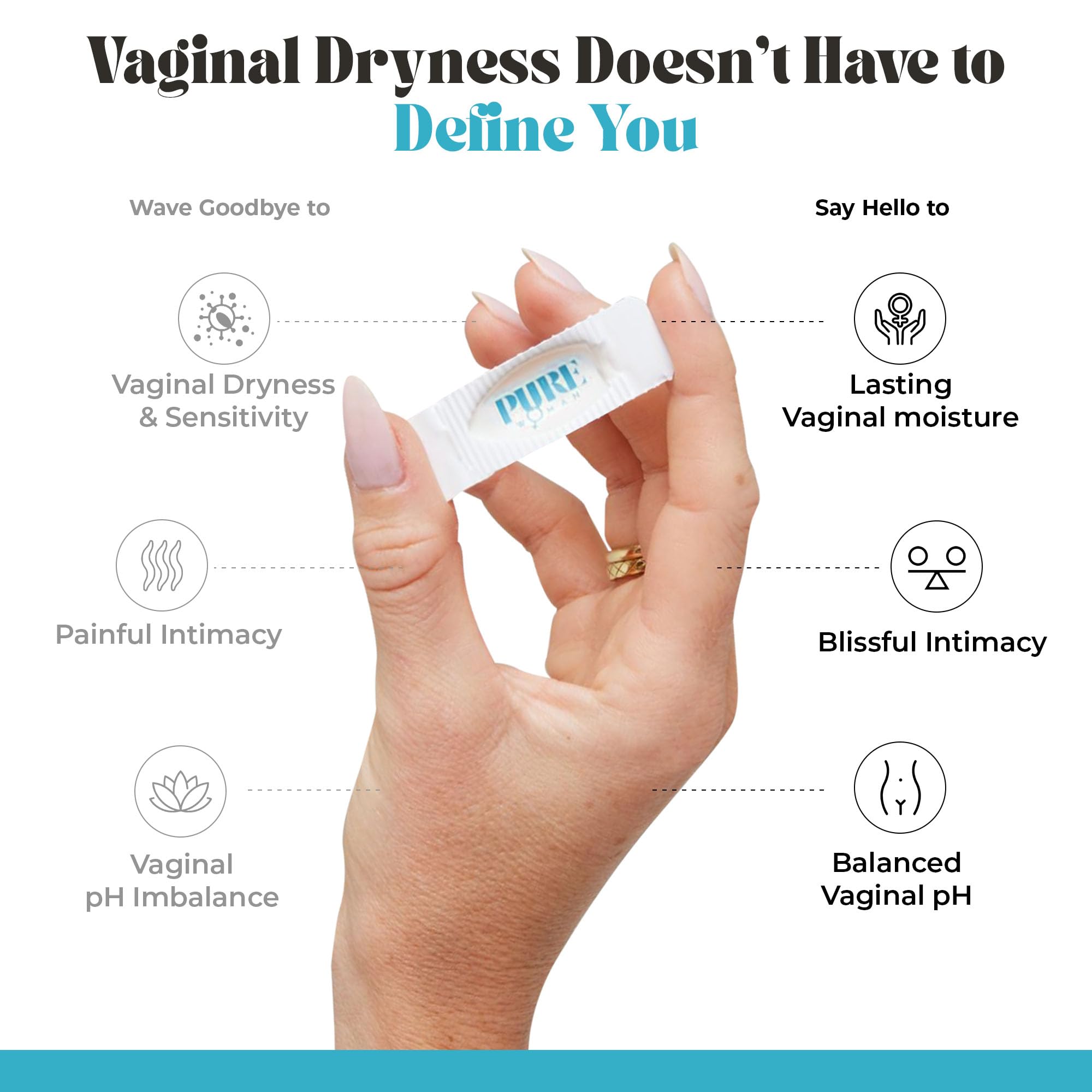 PURE WOMAN - Pure Bliss - Vaginal Moisturizing Suppositories - Hyaluronic Acid, Vitamin E, Vitamin A, Lactic Acid - Supports Vaginal Moisturization - Long Lasting Comfort & Sensitivity Relief - 10 Pk