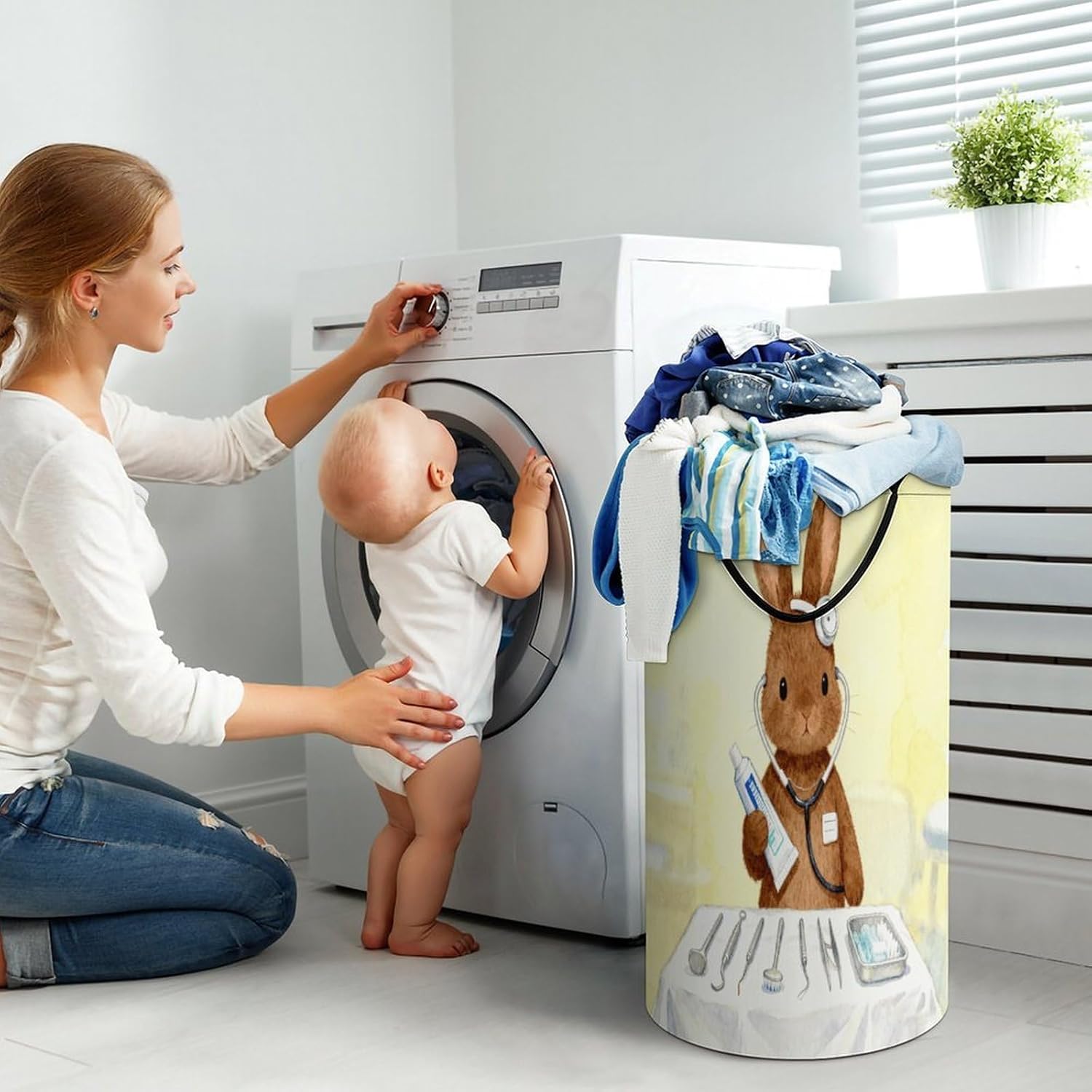 Cute Dental Brown Laundry Hamper Portable Lightweight Clothes Hampers Fashion Dirty Laundry Storage Basket Large Capacity Foldable Clothes Baskets for Bathroom Bedroom