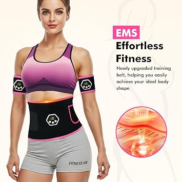 EMS Muscle Stimulator, ABS Trainer Muscle Stimulator, 6 Modes & 19 Intensities Electric Muscle Toner with Fixed Waist Trainer Belt, Six Pack Machine Trainer Full Body Ab/Arm/Hip for Women