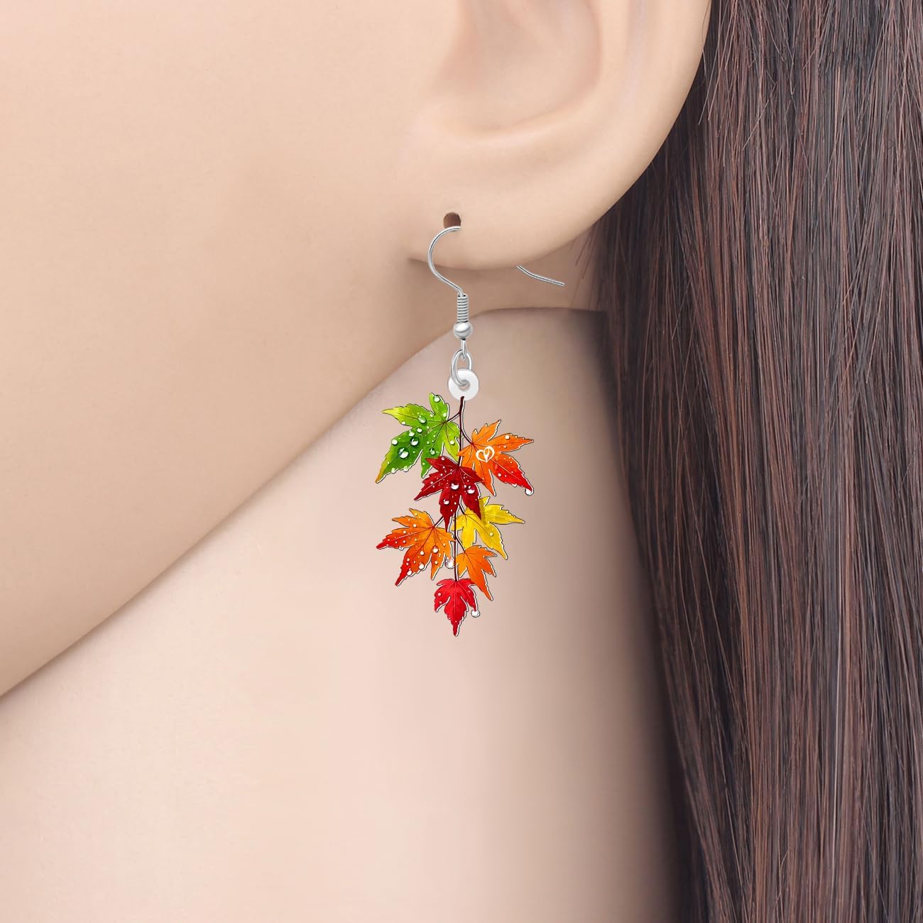Acrylic Cute Thanksgiving Maple Leaf Dangle Earrings Fall Gifts for Women, Colorful Leaves Earrings with Water Droplets Design, Autumn Jewelry for Nature Lovers - Image 2