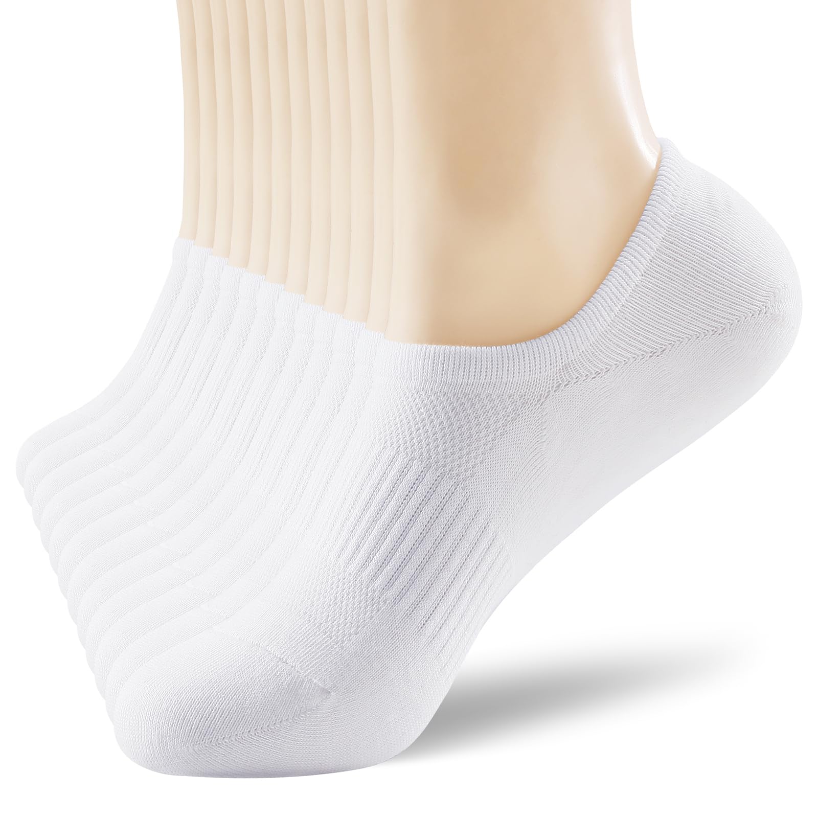 DOKUTOKU 6-Pack Womens No Show Socks Size 6-11 Thin Cotton White Invisible Liner Socks