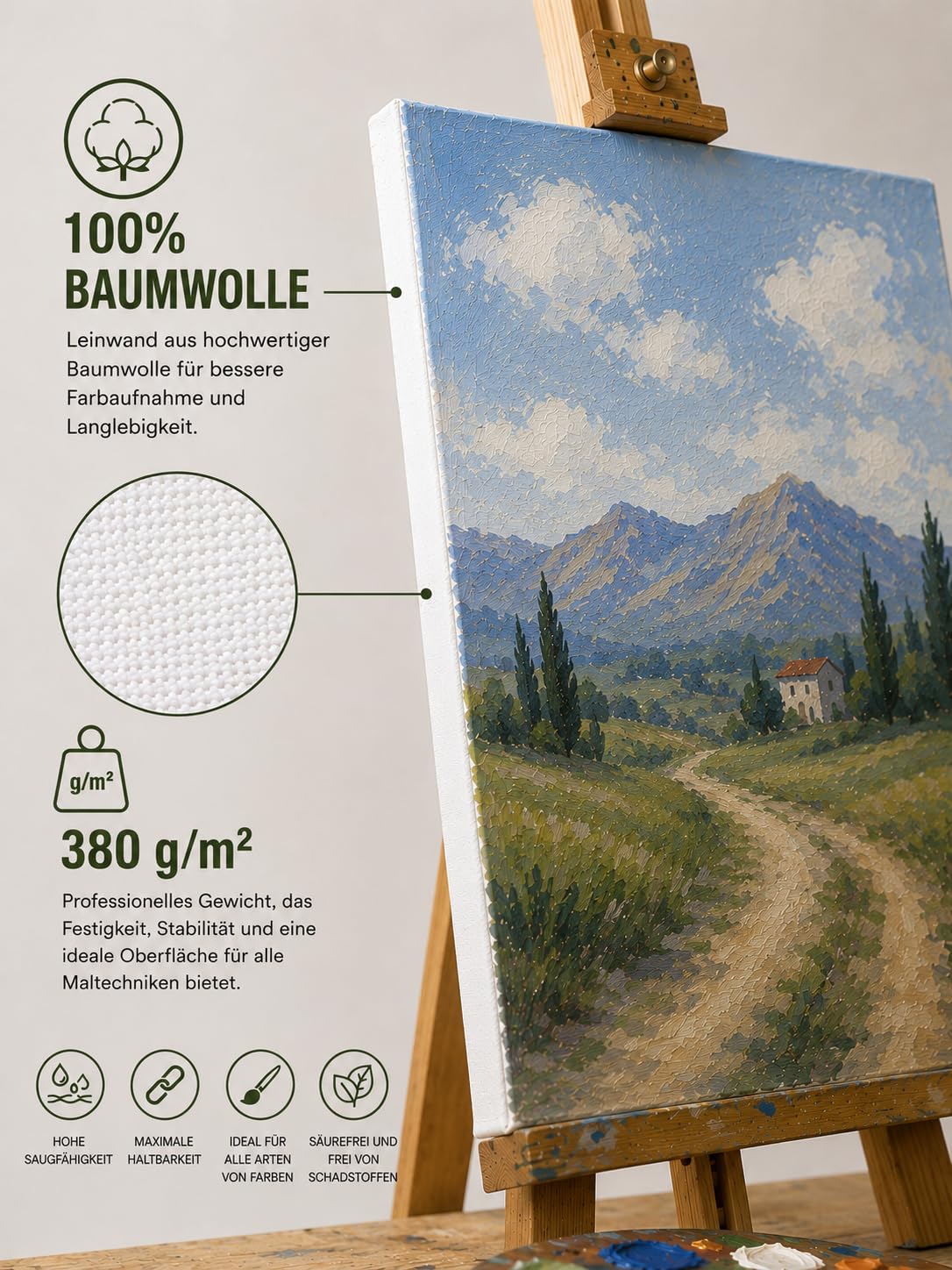 Płótno malarskie 40 x 50 cm 380 g/m² - płótno 100% bawełna z drewnianą ramą 1,5 cm, z nadrukiem, do akrylu, oleju i mieszanych technik (40 x 50)