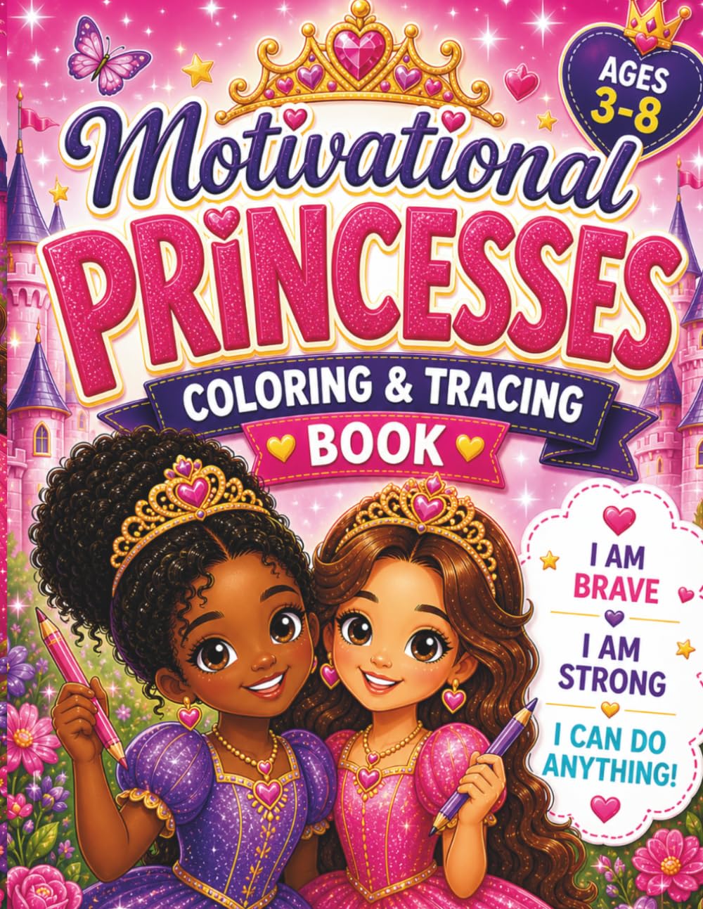 Princess Coloring & Tracing Book for Girls Ages 3–6: ABC Letter Tracing, Cute Princess Coloring Pages, and Positive Affirmations for Toddlers & Preschool Kids