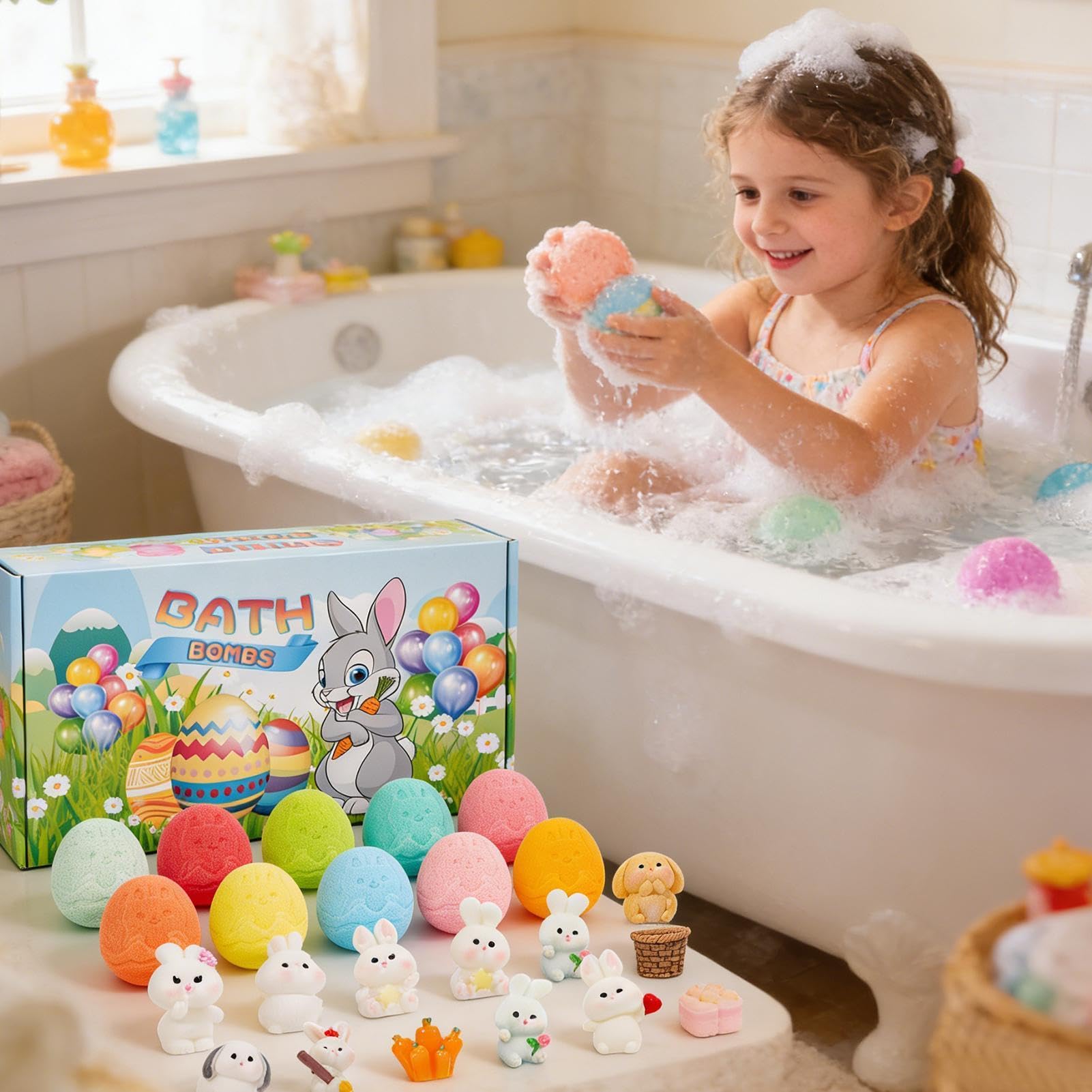 Bombe da Bagno con Giocattoli Dentro per Bambini 15 Pezzi Tema Coniglietto | Bombe da Bagno Profumate per Regalo Compleanno Ragazzo Viaggio Hotel Campeggio Asilo