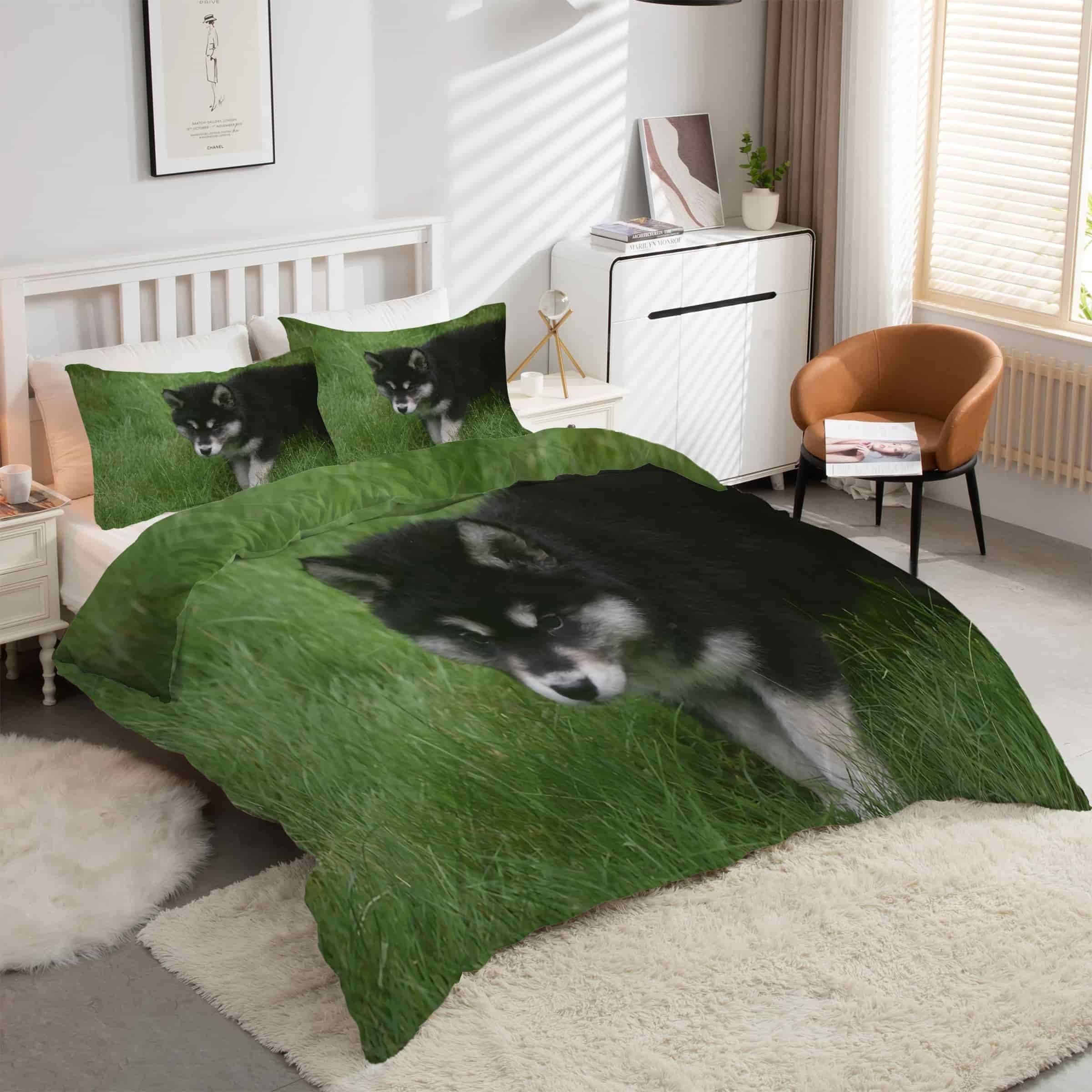 Parure de lit 90x190 douce en microfibre pour enfant passionné de chiens de traîneau