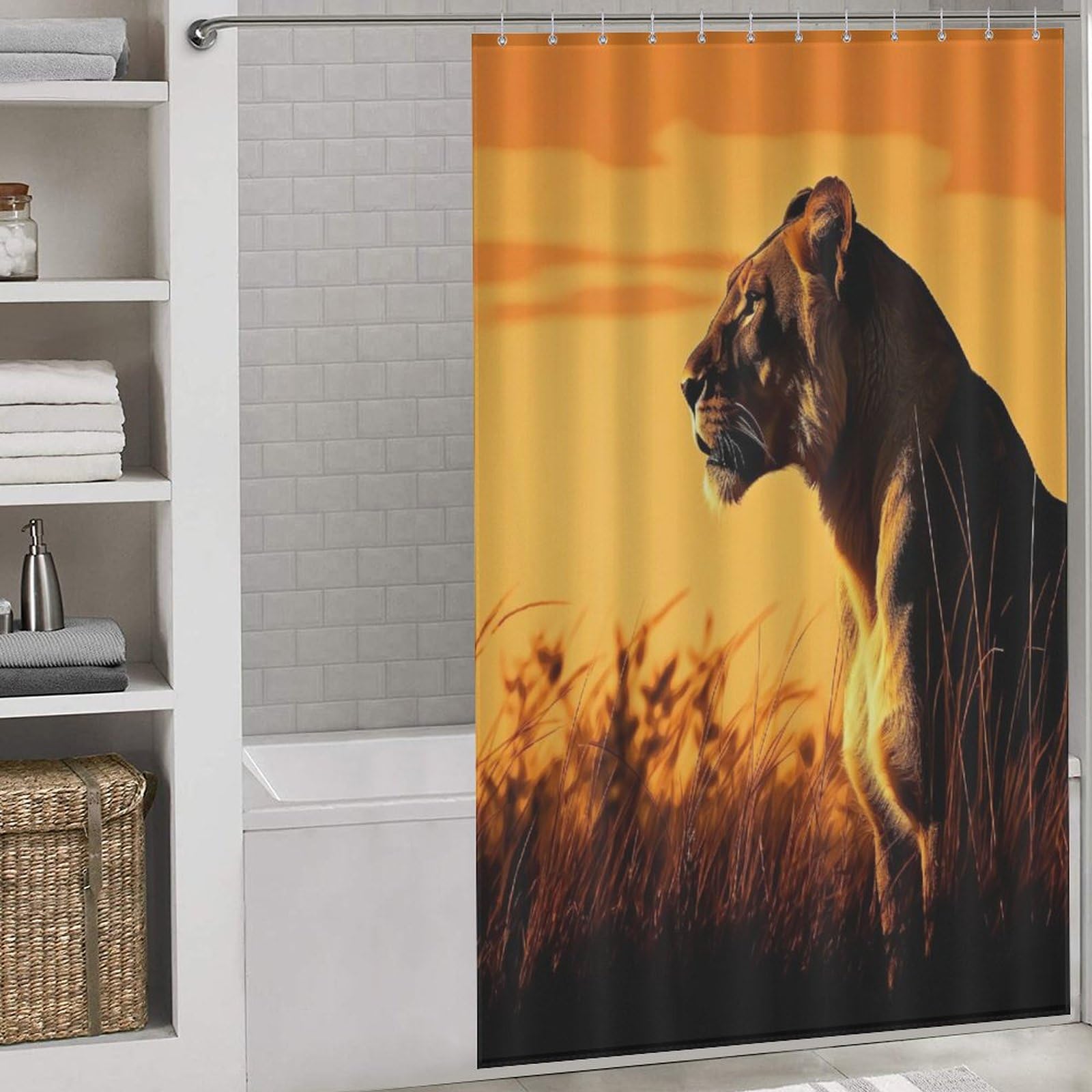 Rideau de douche lion 140x183 cm étanche avec 12 crochets