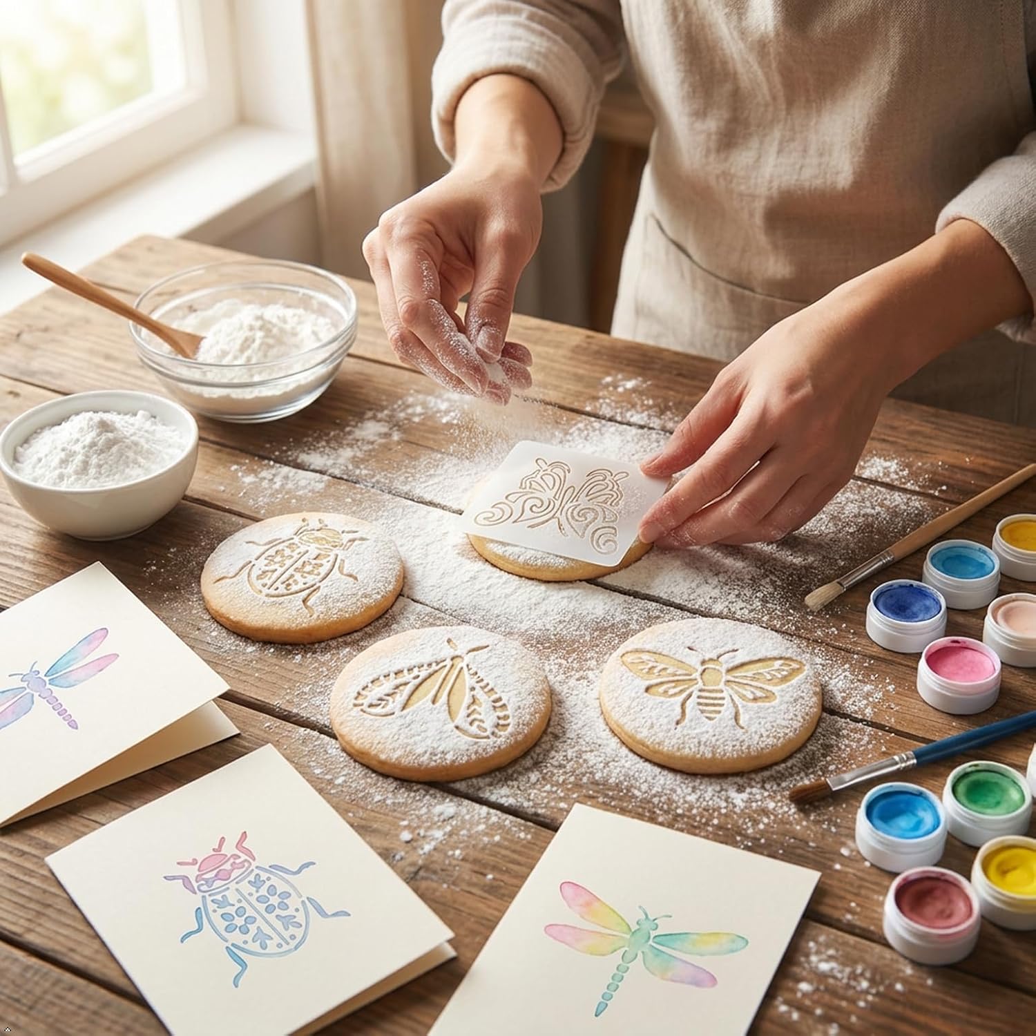 25-Pack Insect Theme Reusable Stencils, 3.11x3.11 Inch Painting Templates for Baking, Wood, Wall Art, Fabric & DIY Crafts - Butterfly, Bee, Dragonfly, Ant, Grasshopper