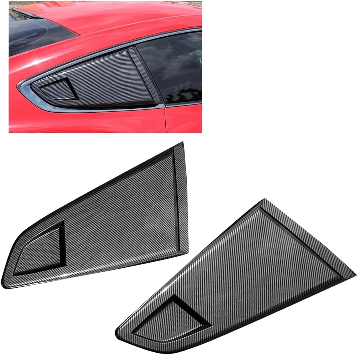 Carbon Fiber Look 1/4 Rear Side Vent Quarter Window Louver Shutter Cover Trim Compatible with Ford Mustang 2015-2022