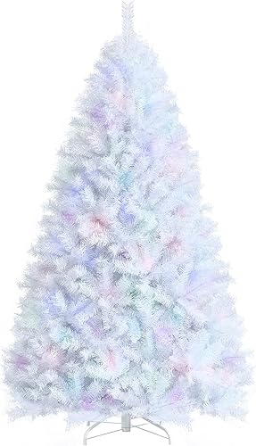 Happygrill Árbol de Navidad artificial de 7 pies con mezcla de polietileno y PVC con 1139 puntas, conos de pino y base de metal, árbol de Navidad