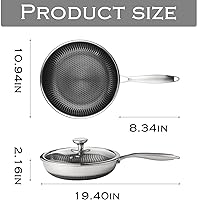 Vista 4 de Sartén antiadherente de acero inoxidable de 11 pulgadas con tapa, sartén profesional de panal, mango desmontable, para cocinar, uso en interiores