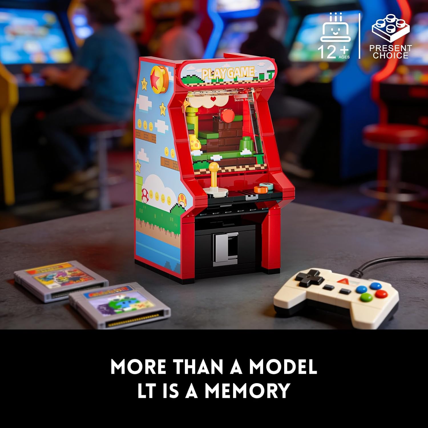 Arcade Classics Retro Cabinet Gaming Building Set, Mini Handheld Playable Model with Rotating Knob, 90s Toy, Great Gifts for Kids 8+