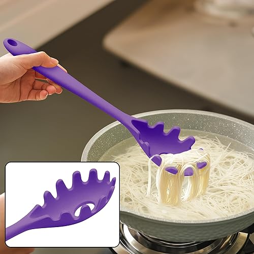 Miniatura 2 de Juego de 4 cucharas ranuradas para pasta de silicona resistente al calor, para utensilios de cocina antiadherentes, espátulas ranuradas de silicona