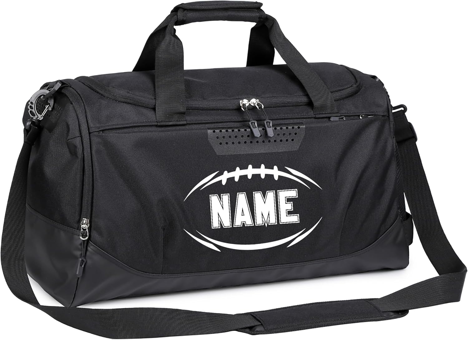 Custom Duffel Bag with Name – Personalized Waterproof Gym & Football Gear Bag with Shoe Compartment & Wet/Dry Pocket – for Youth & Adults (White)