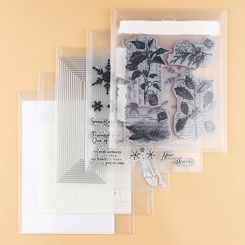 Miniatura 5 de 10 bolsillos grandes de almacenamiento de sellos y troqueles, bolsas de almacenamiento de plástico transparente resellables, juego de hojas sobre