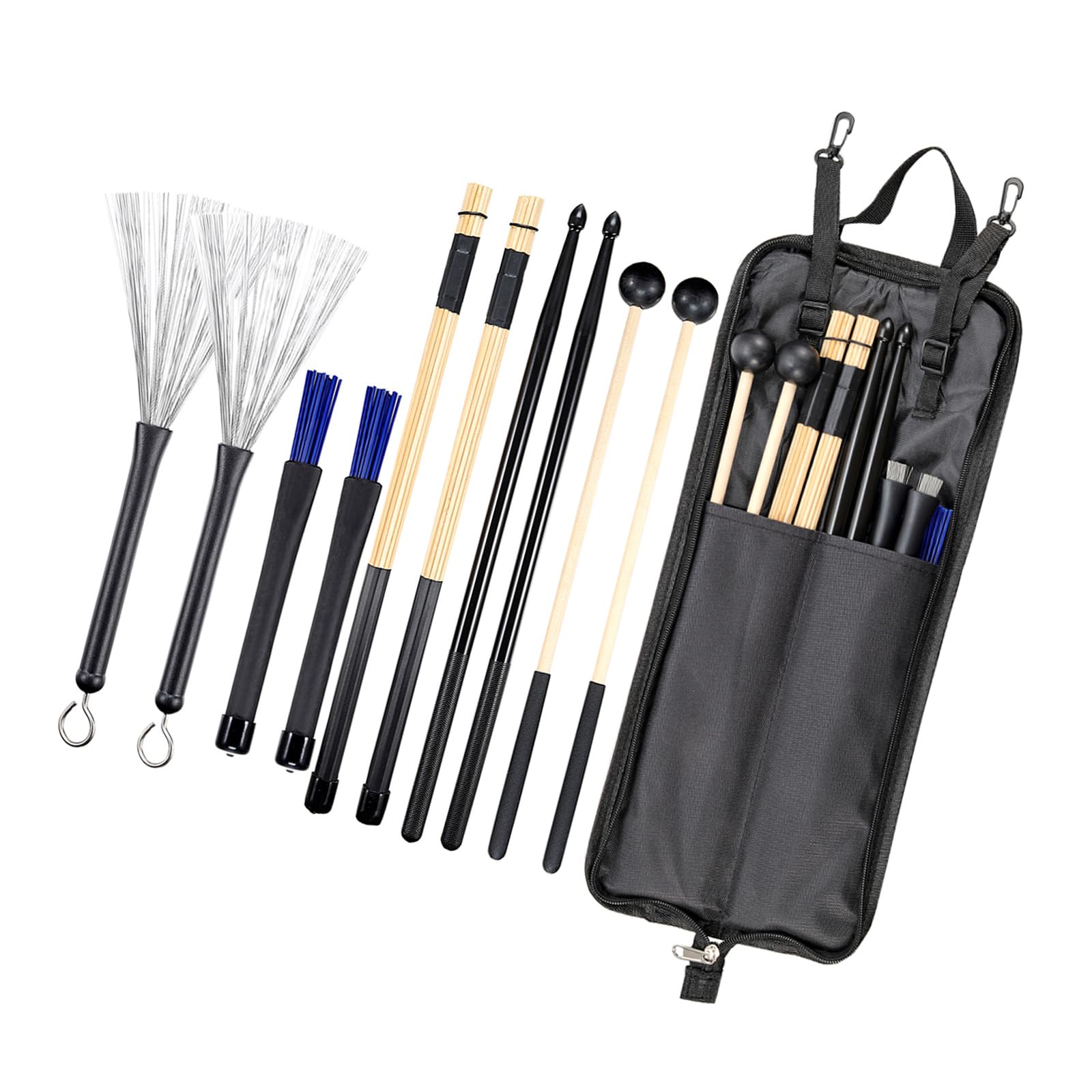 Bacchette professionali Essential, diverse bacchette per batteria, con custodia, design impermeabile e resistente all'usura, in tessuto Oxford