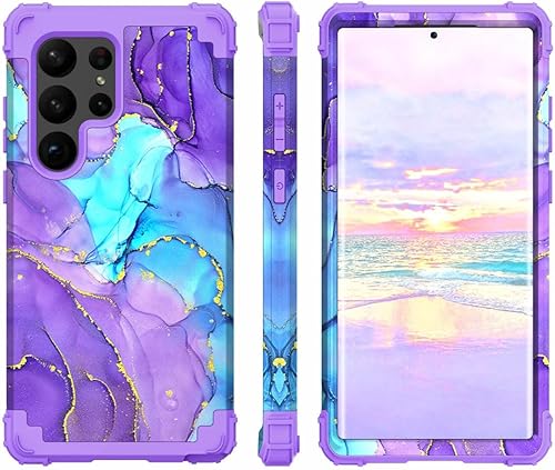 Miniatura 8 de Hocase Funda protectora híbrida de doble capa para Samsung Galaxy S23 Ultra de 6.8 pulgadas 2023 - Cuando el morado se encuentra con el azul