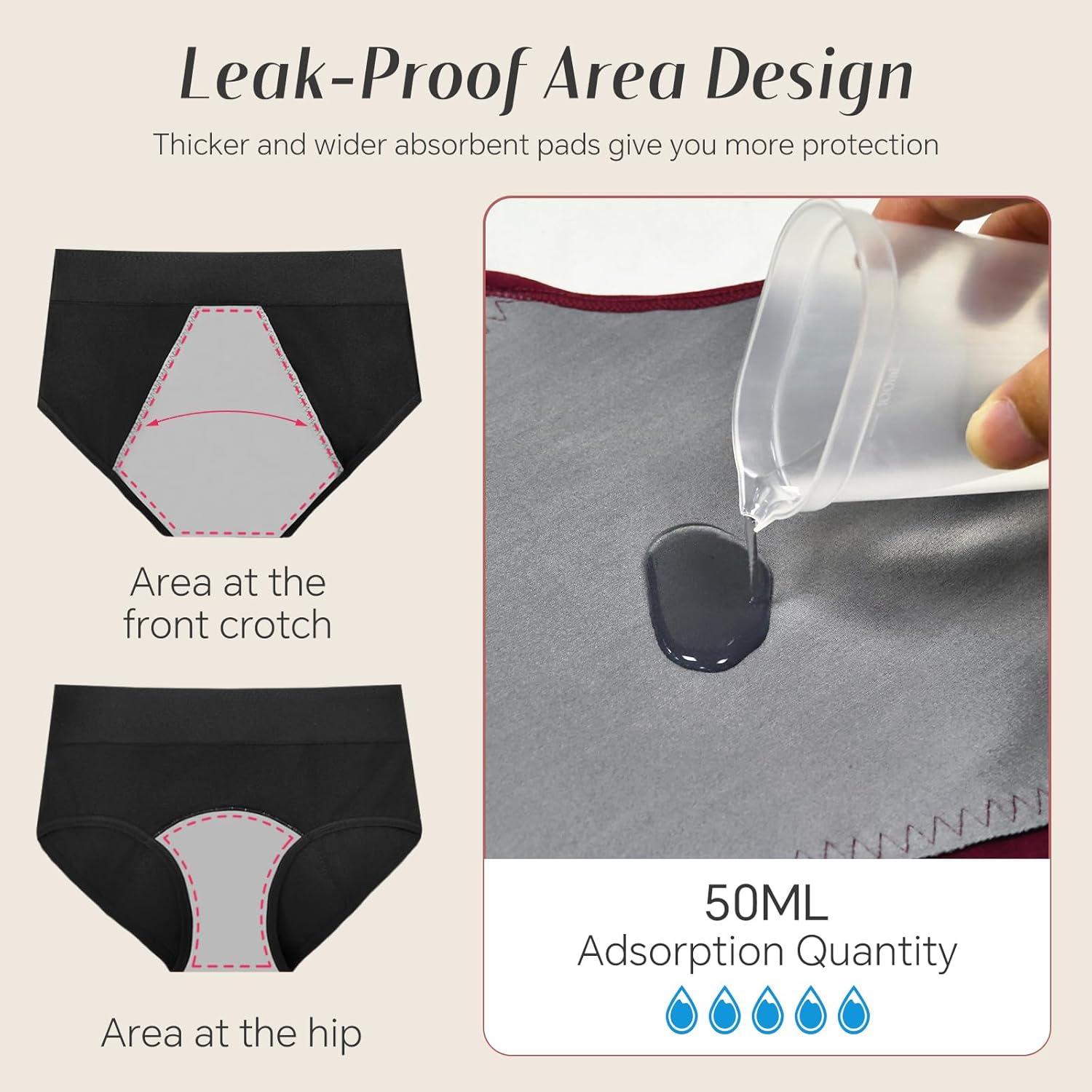 Period Underwear for Women - Incontinence Underwear for Women Washable Incontinence Underwear Absorbent Cotton Panties Bladder Leak Underwear for Woman Teens (3 Pack L) - Image 4