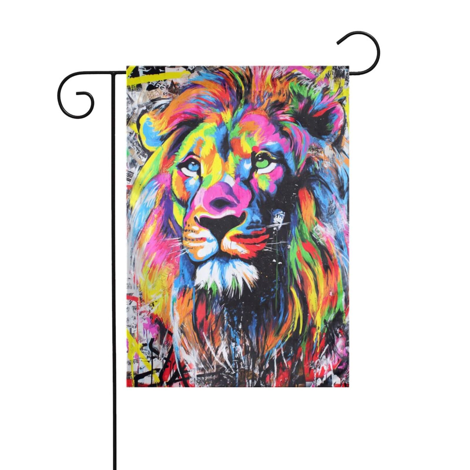 Colorful Lion Street Art Graffiti Garden Flag 12x18 Vertical Double Sided Farmhouse Holiday Outside Decorations Yard Flag