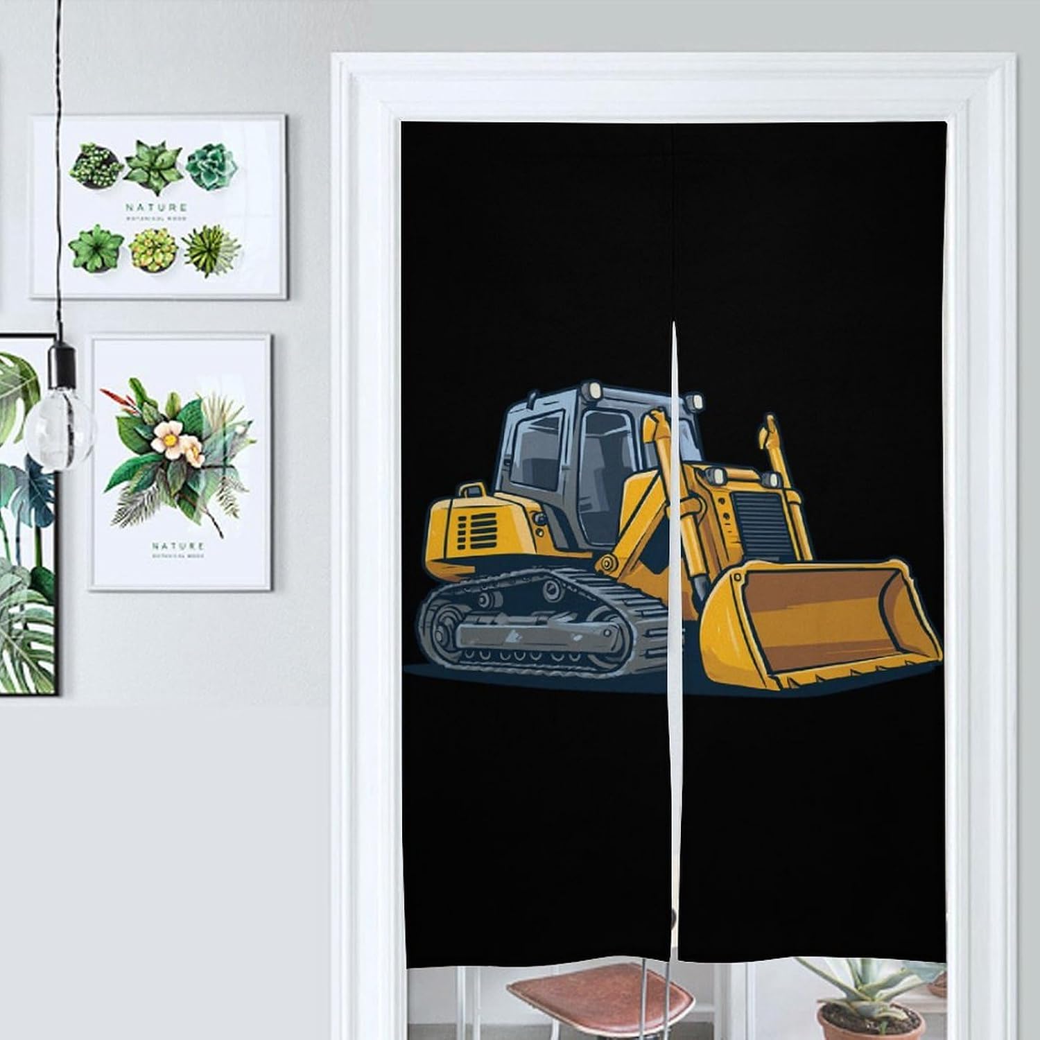 Bulldozer Trucks Doorway Curtain Insulated Room Divider Drapes | white linen,privacy curtains