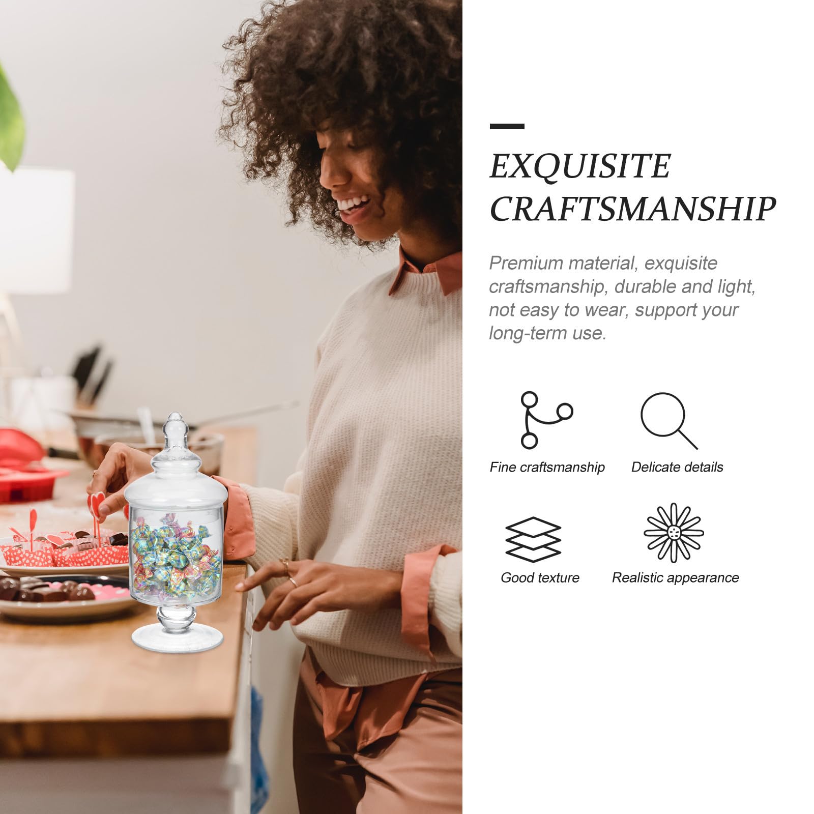 KICHOUSE Tarro de Vidrio para Dulces y Frutos Secos, Ligero y Fácil de Transportar, Adecuado para Decoraciones de Fiesta y Almacenamiento Hogar