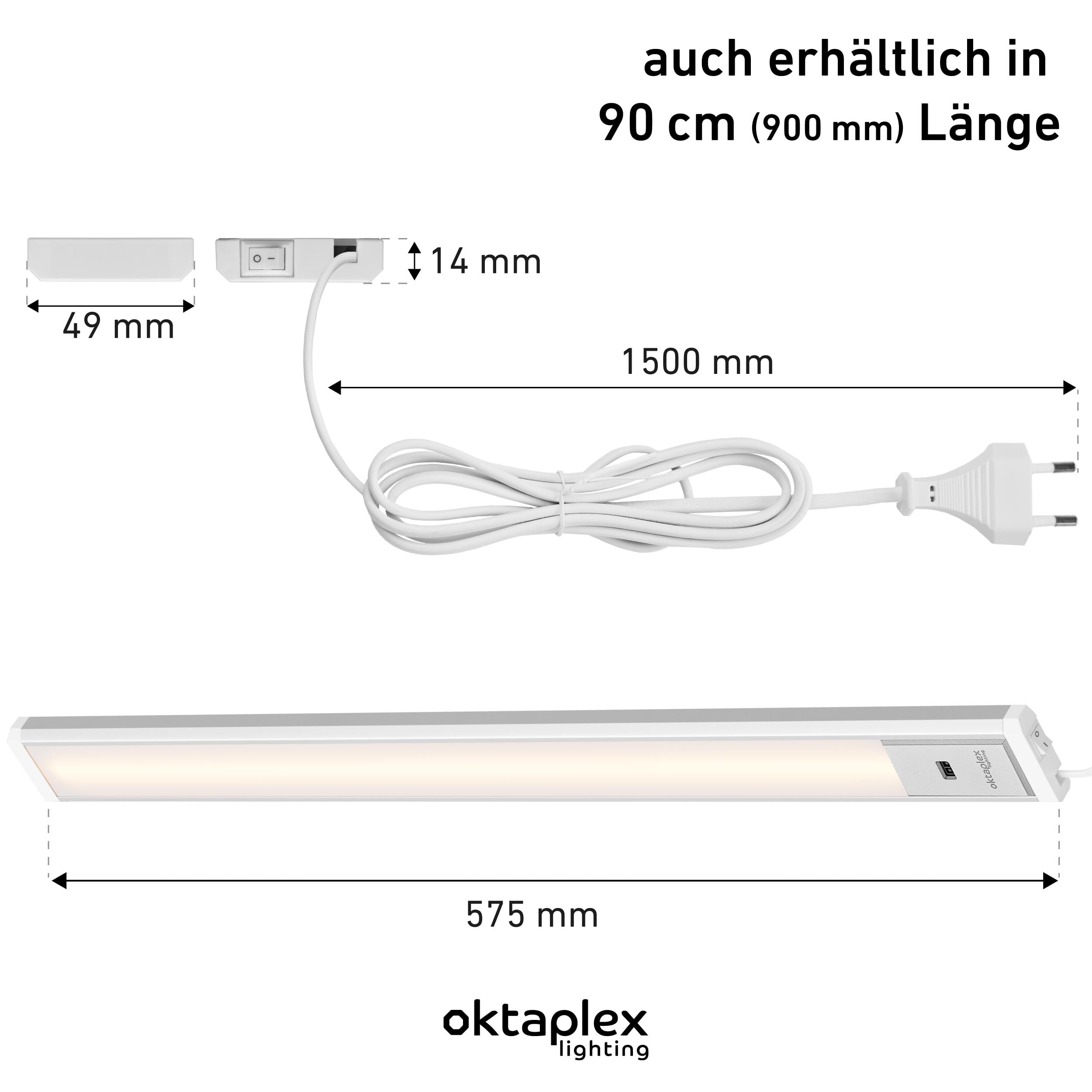 Oktaplex 3er Set Riva LED Unterbauleuchte Küche 57,5cm flach mit Sensor | 760lm Dimmbar Neutralweiß 4000K Küchenbeleuchtung 10,2W Unterbaulampe silber