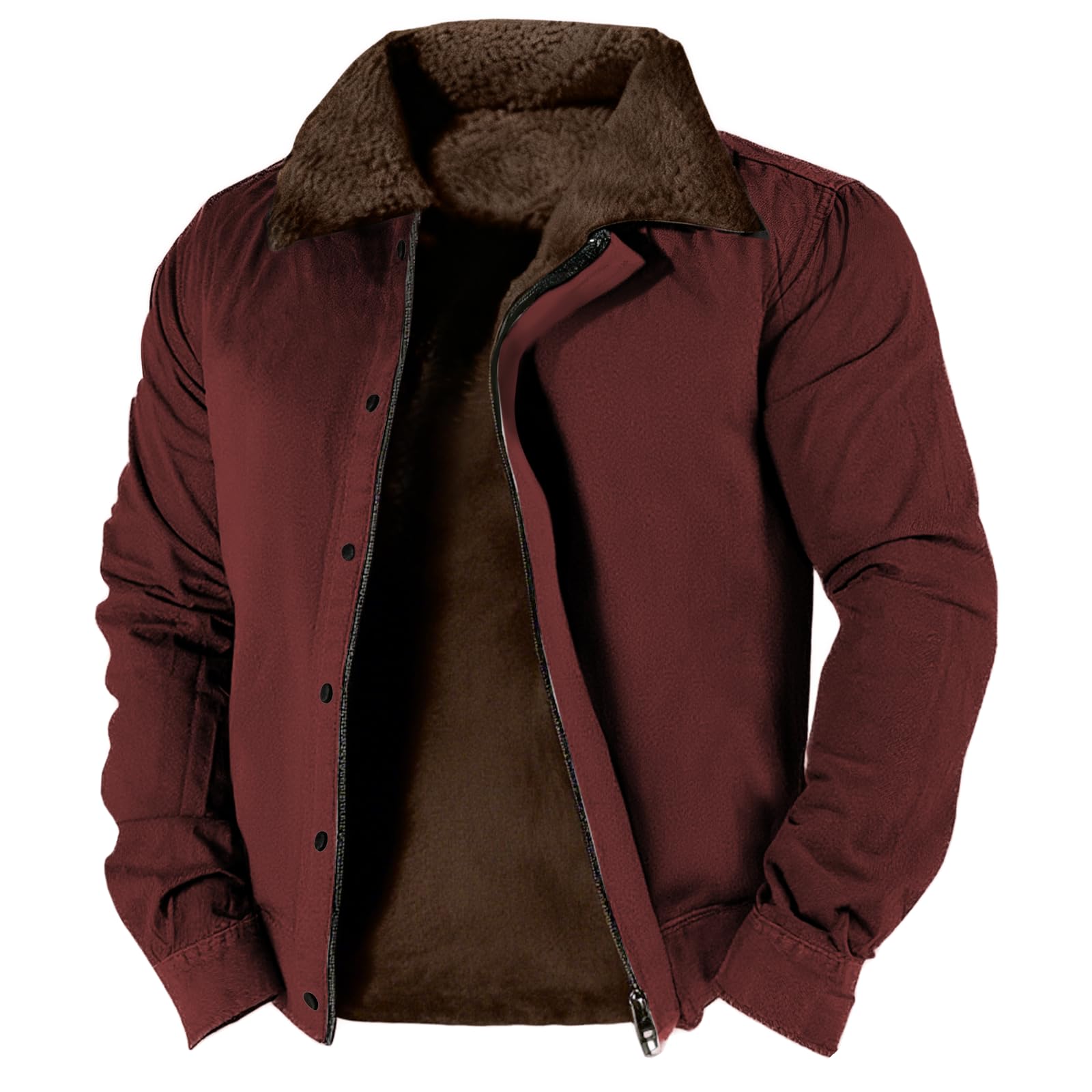 Mens Sherpa Lined Jacket Casual Warm Fleece Lapel Trucker Coat Zip Up Solid Color Winter Outwear