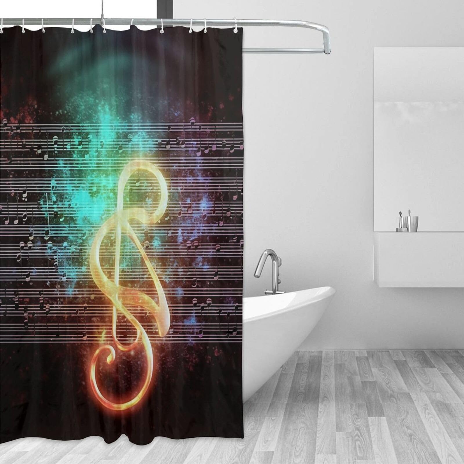 Rideau de douche textile imperméable 183 cm au design musique lumineux